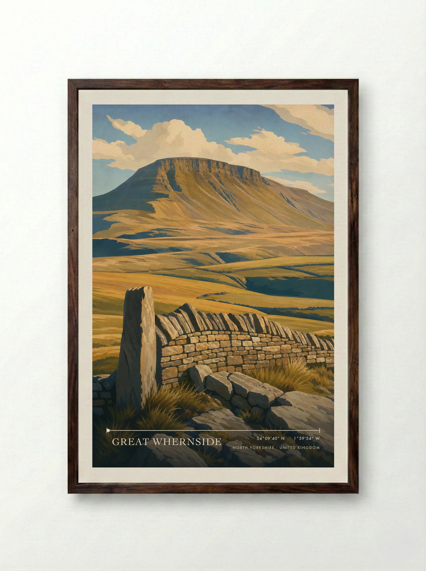 Great Whernside North Yorkshire United Kingdom Travel Poster - Framed Print Dark Wood