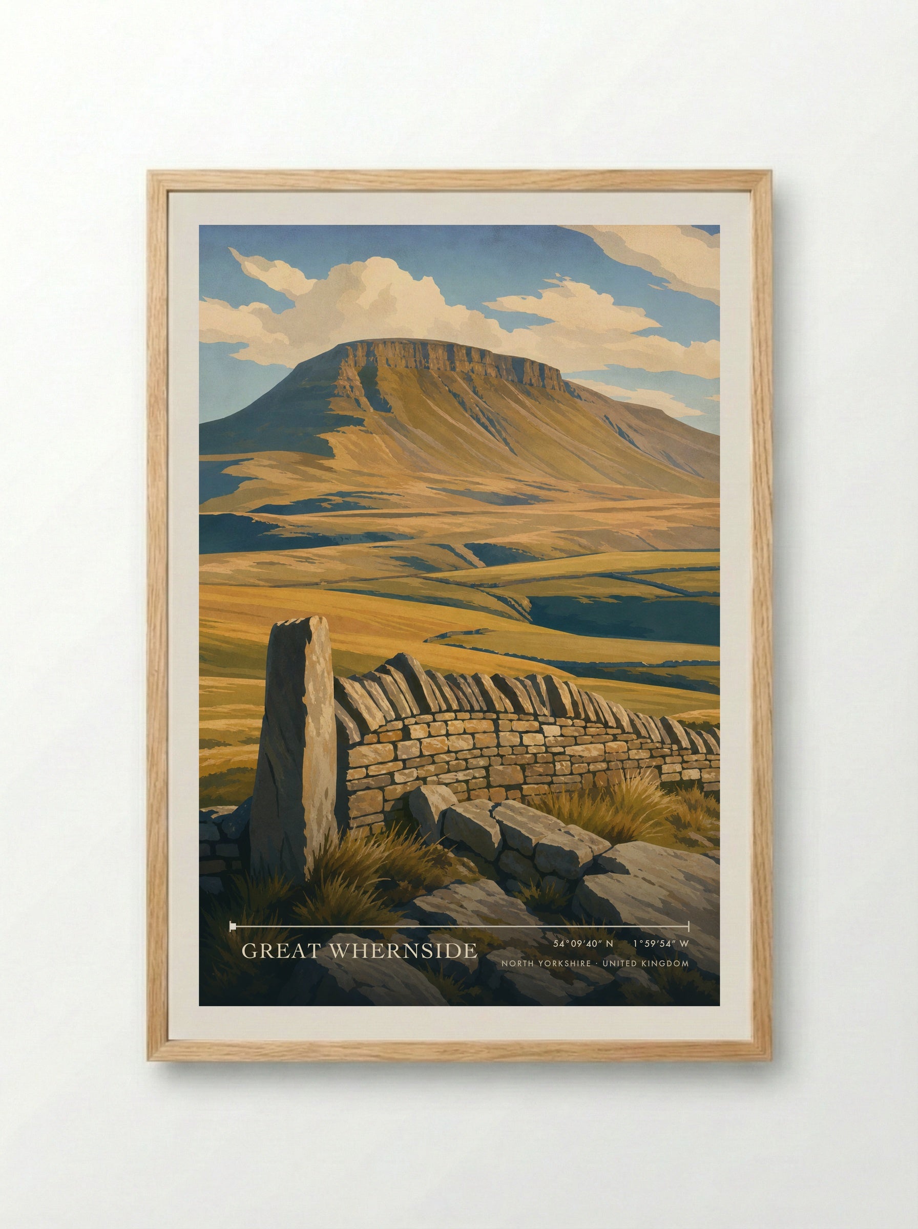 Great Whernside North Yorkshire United Kingdom Travel Poster - Framed Print Wood