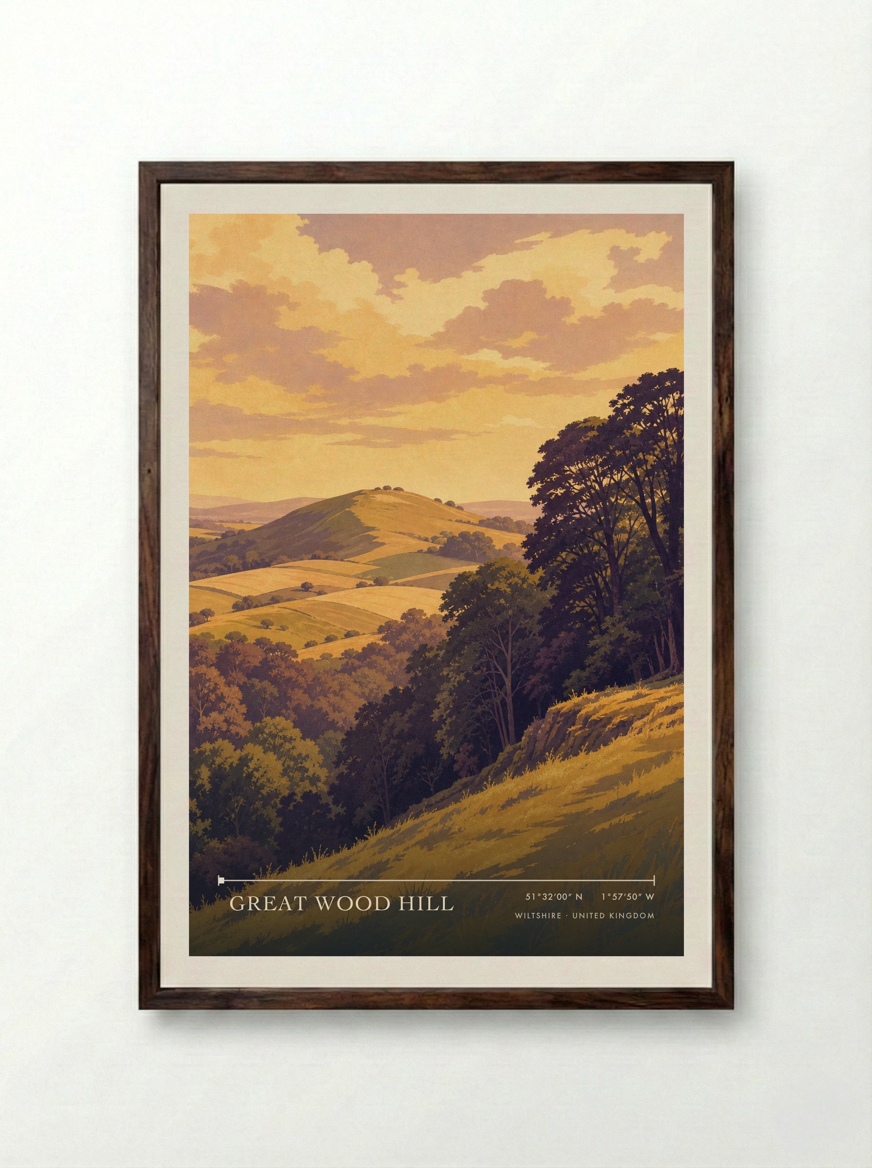 Great Wood Hill Wiltshire United Kingdom Travel Poster - Framed Print Dark Wood