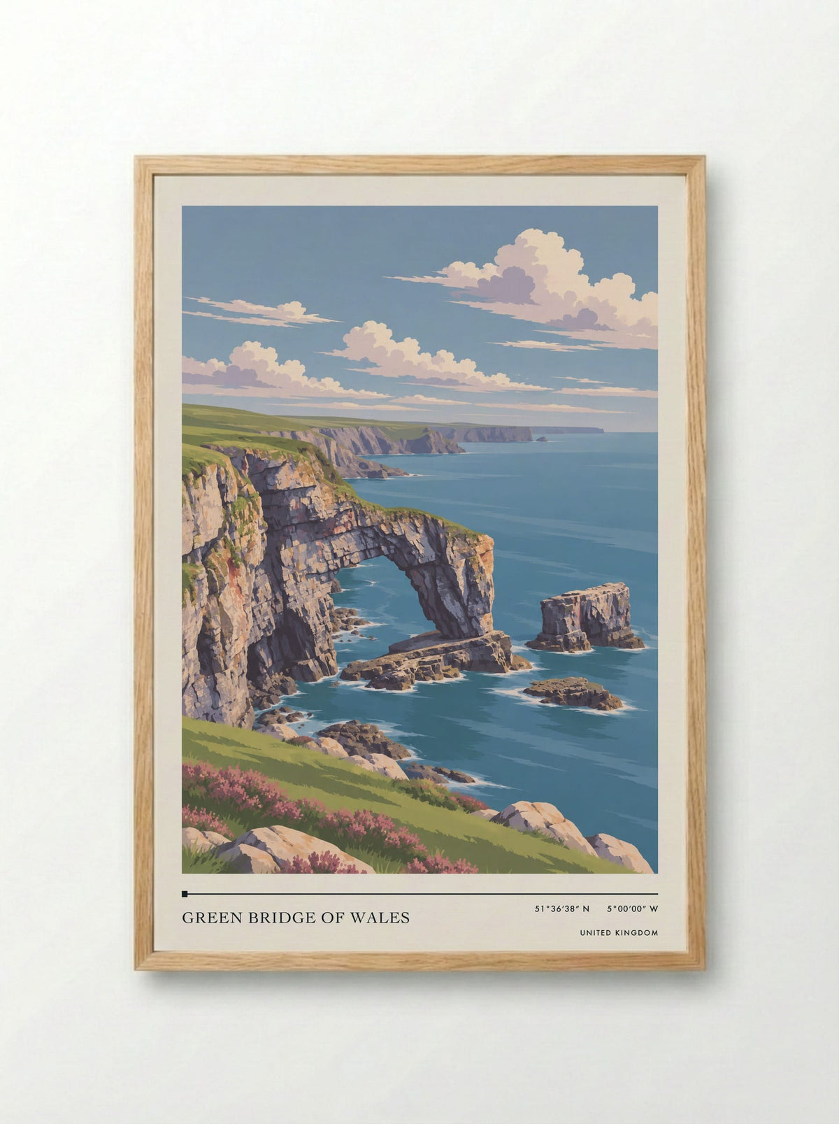 Green Bridge of Wales | Travel Poster - Framed Print Wood