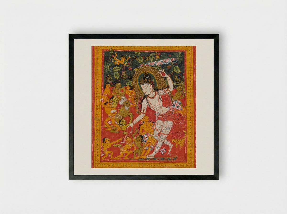 Green Tara, Folio from a dispersed Ashtasahasrika Prajnaparamita Manuscript - Mahavihara Master - Framed Print Black