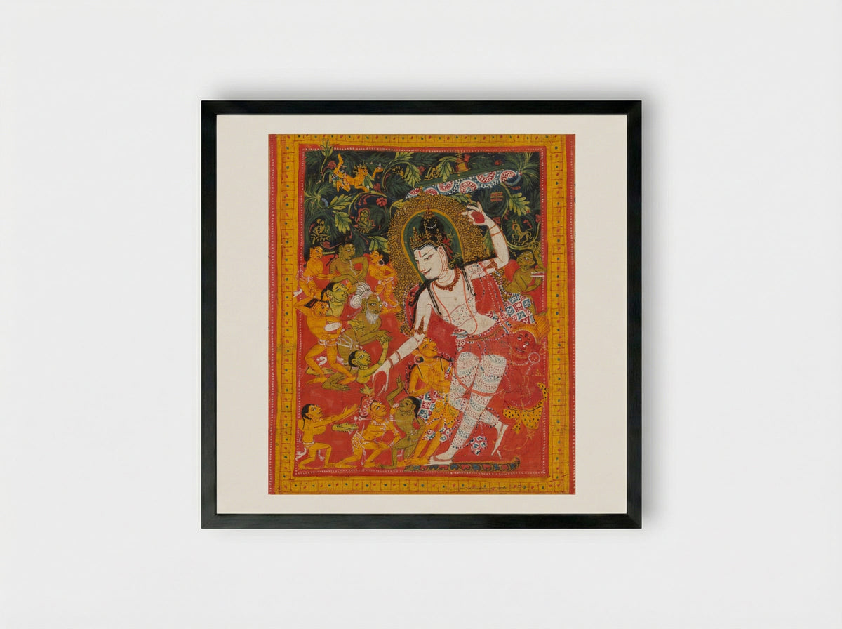 Green Tara, Folio from a dispersed Ashtasahasrika Prajnaparamita Manuscript - Mahavihara Master - Framed Print Black