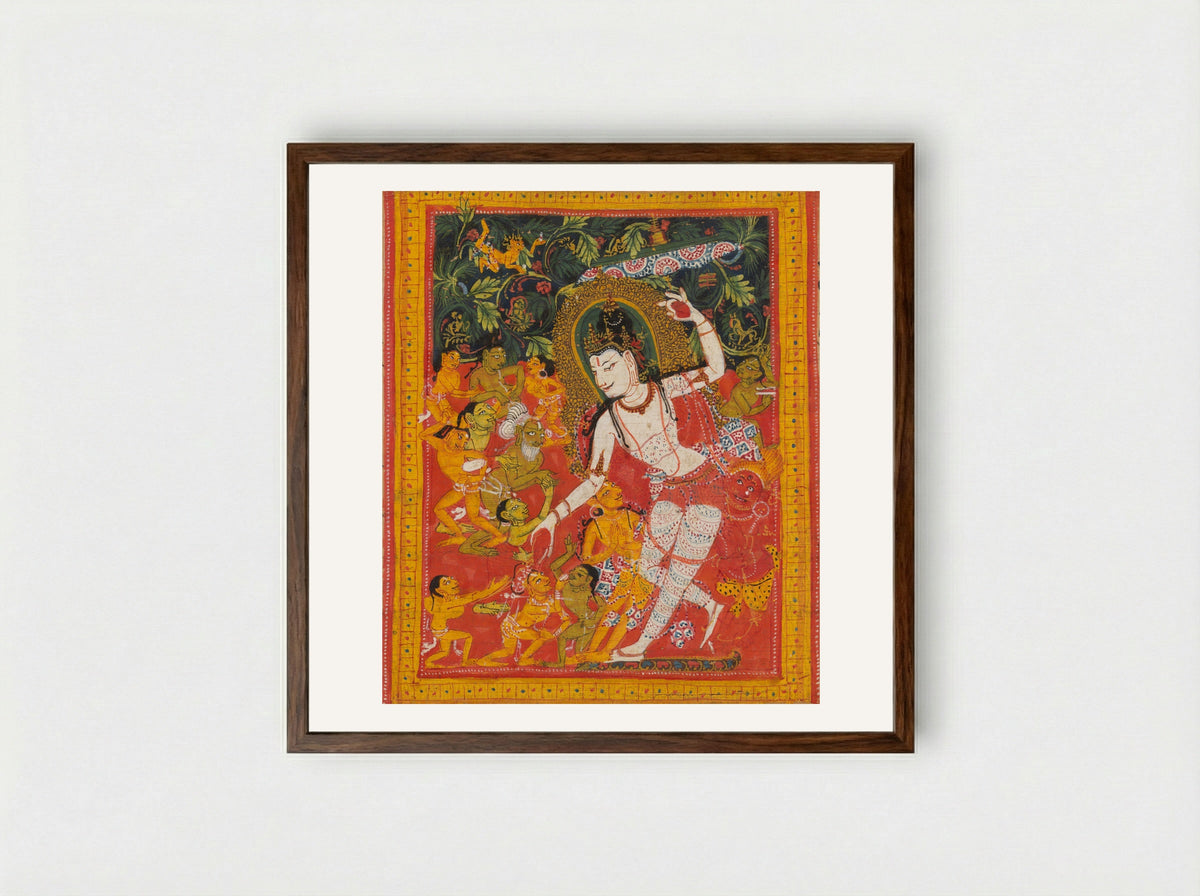 Green Tara, Folio from a dispersed Ashtasahasrika Prajnaparamita Manuscript - Mahavihara Master - Framed Print Dark Wood