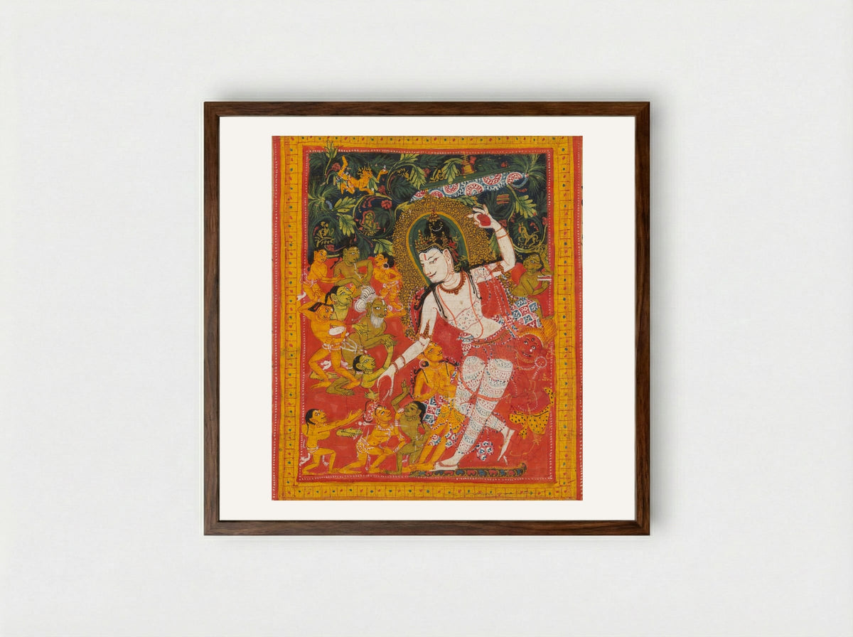 Green Tara, Folio from a dispersed Ashtasahasrika Prajnaparamita Manuscript - Mahavihara Master - Framed Print Dark Wood