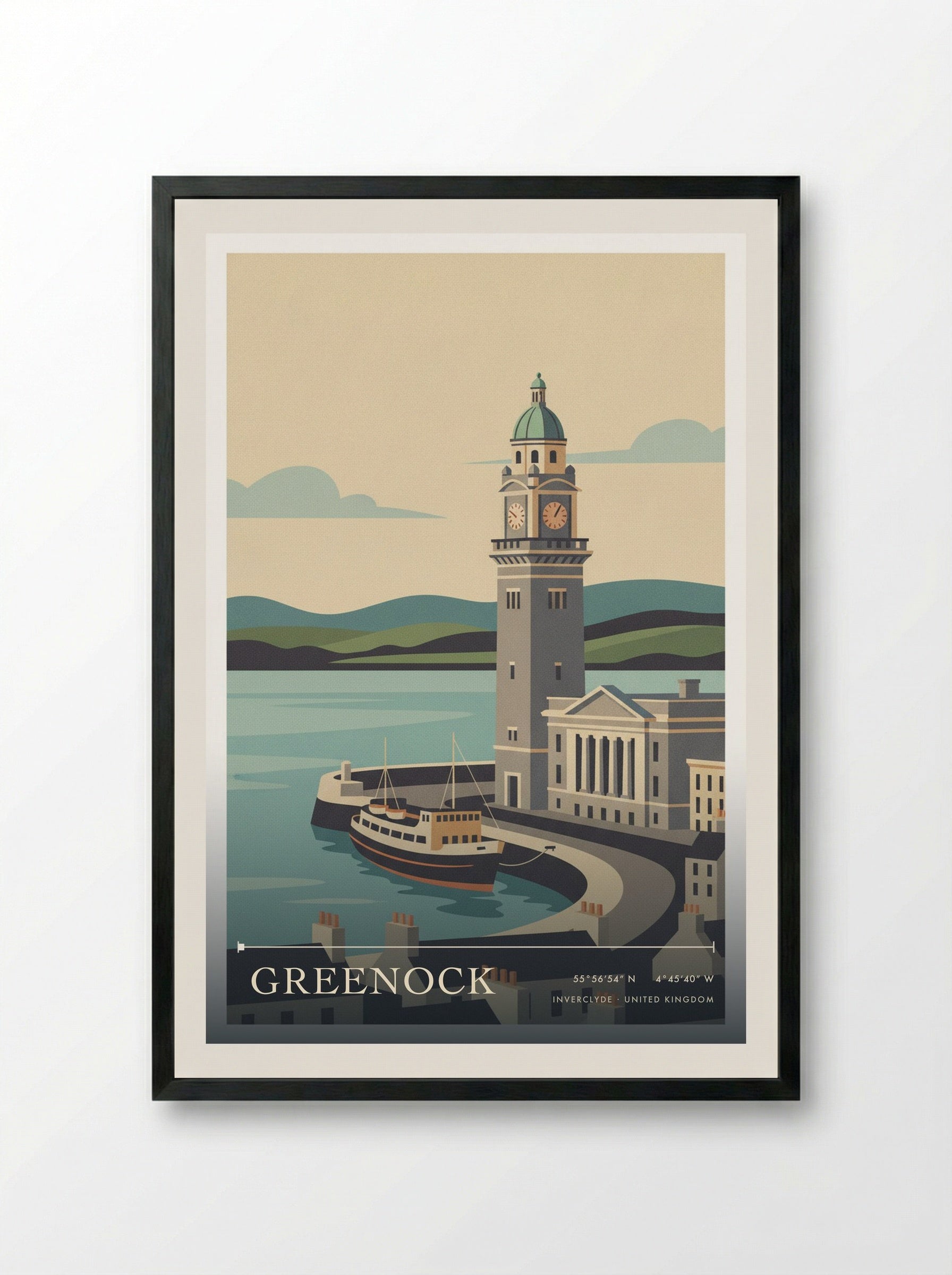 Greenock Inverclyde United Kingdom Travel Poster - Framed Print Black
