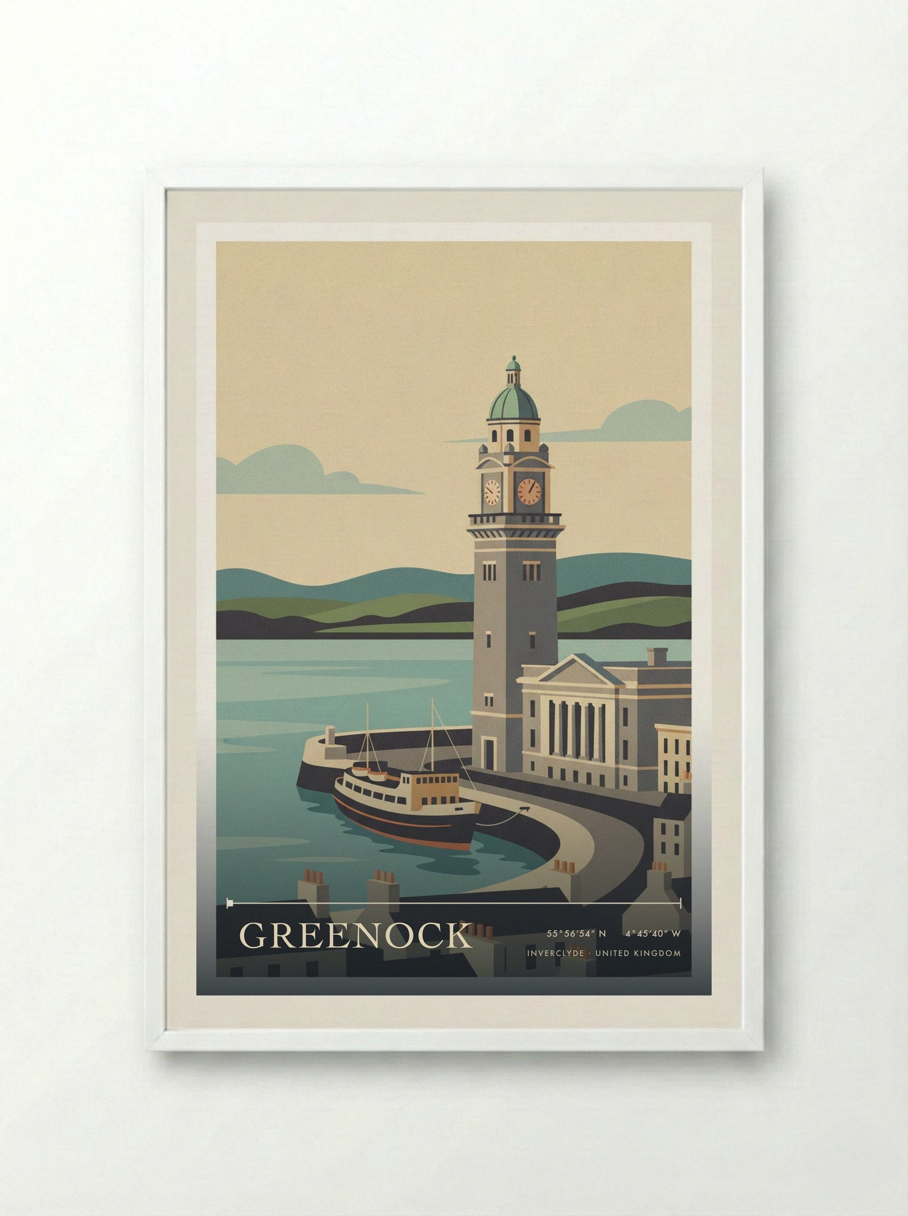 Greenock Inverclyde United Kingdom Travel Poster - Framed Print White