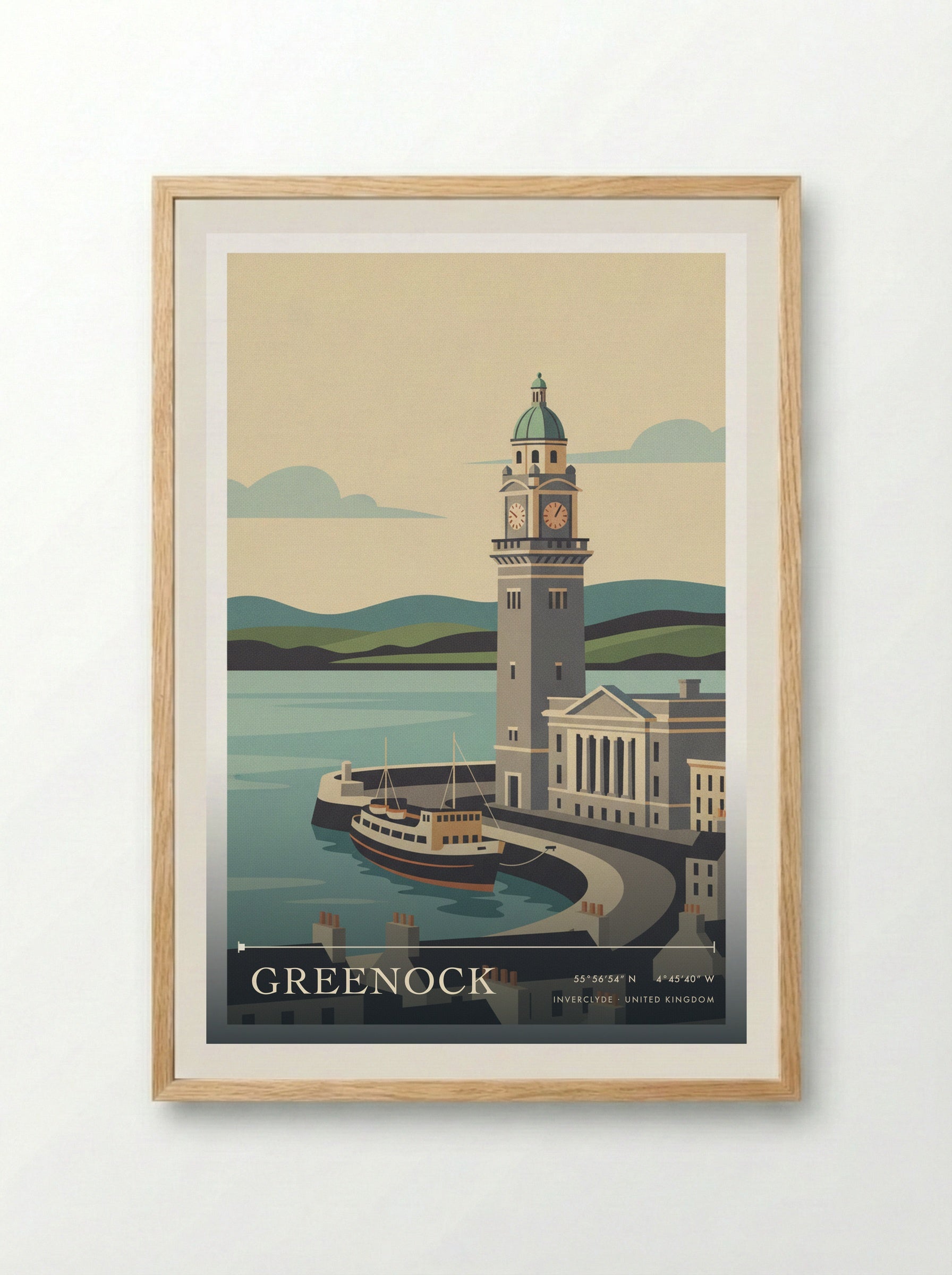 Greenock Inverclyde United Kingdom Travel Poster - Framed Print Wood
