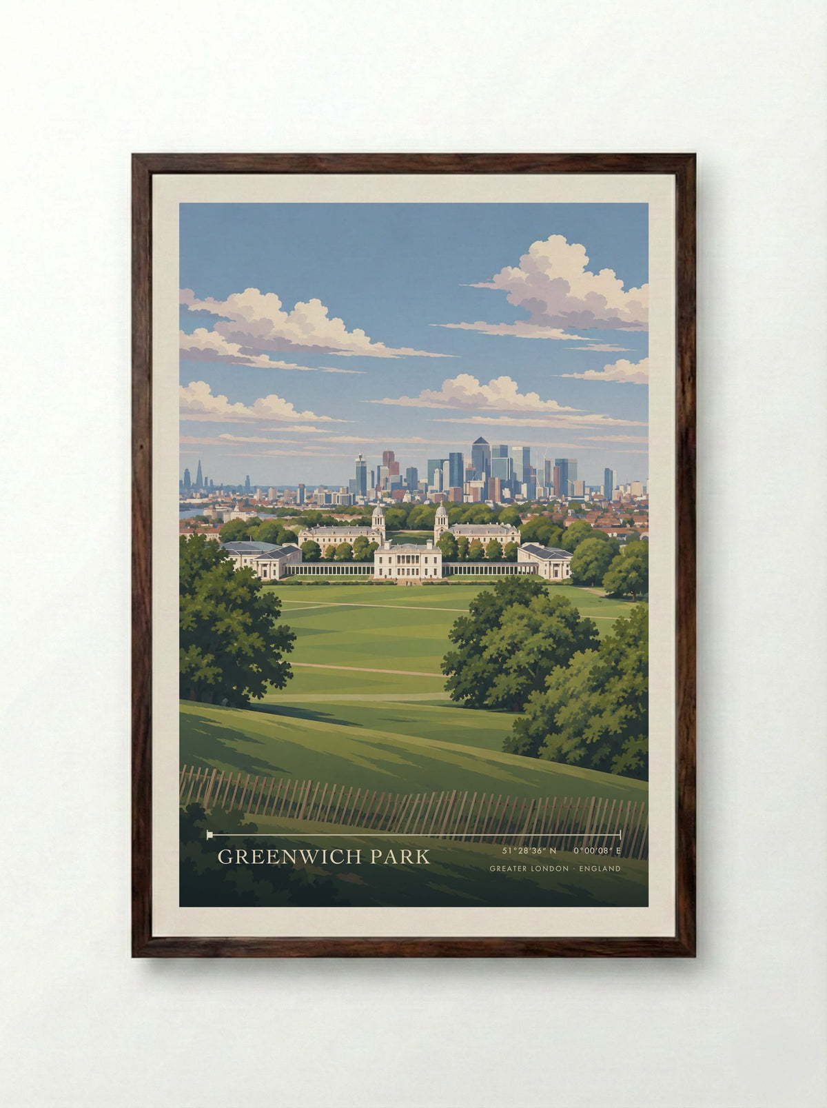 Greenwich Park, Greater London | Travel Poster - Framed Print Dark Wood
