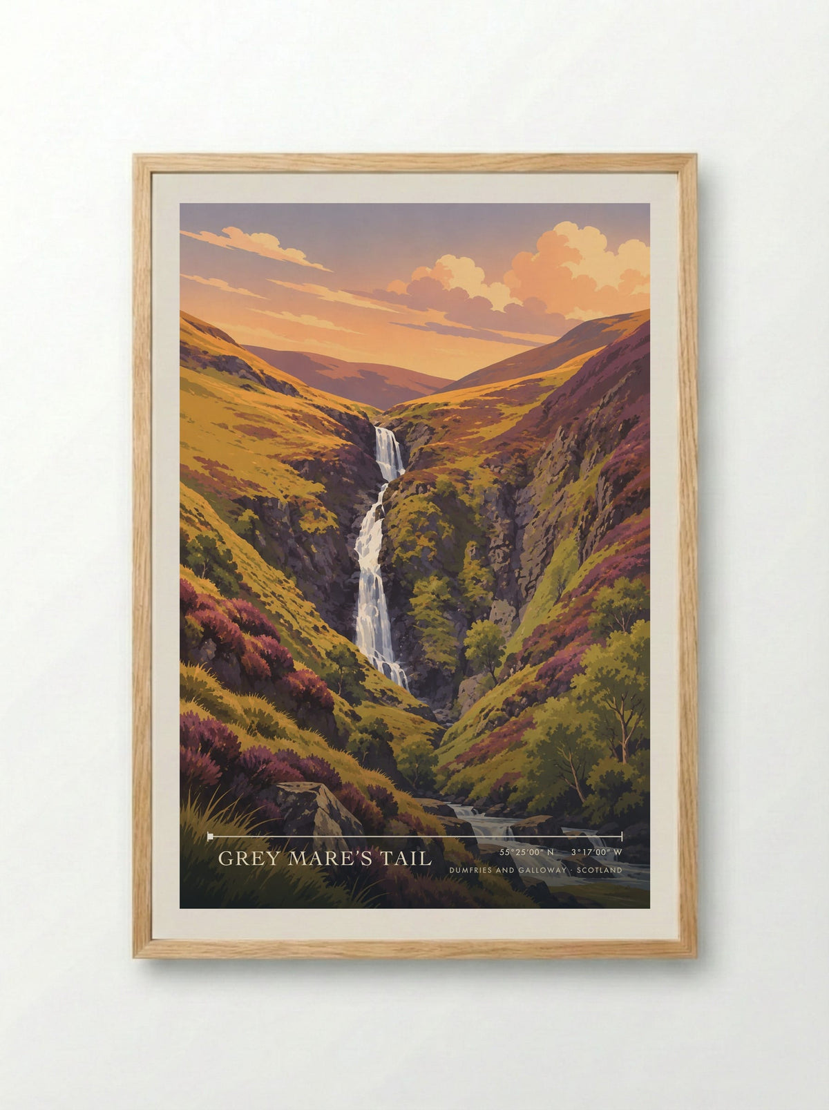Grey Mare’s Tail, Dumfries and Galloway | Travel Poster - Framed Print Wood