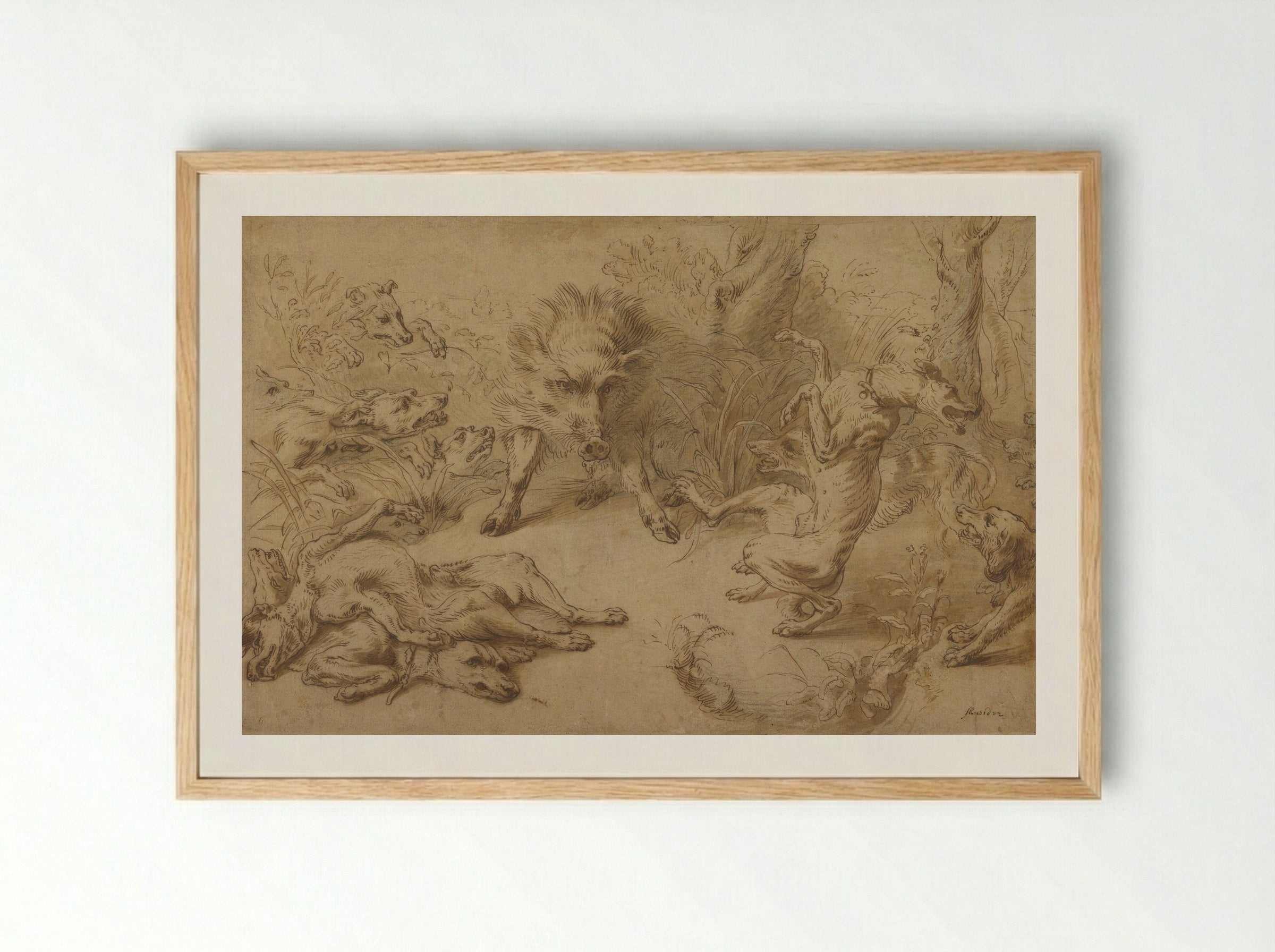 Greyhound Catching a Young Wild Boar - Frans Snyders - Framed Print Wood
