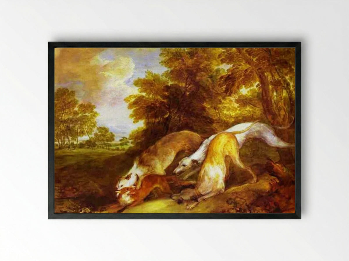 Greyhounds Coursing a Fox - Thomas Gainsborough - Framed Print Black