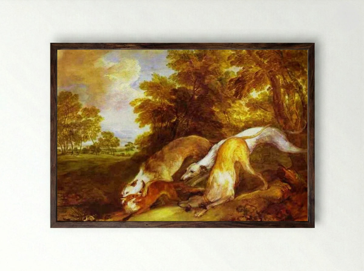 Greyhounds Coursing a Fox - Thomas Gainsborough - Framed Print Dark Wood