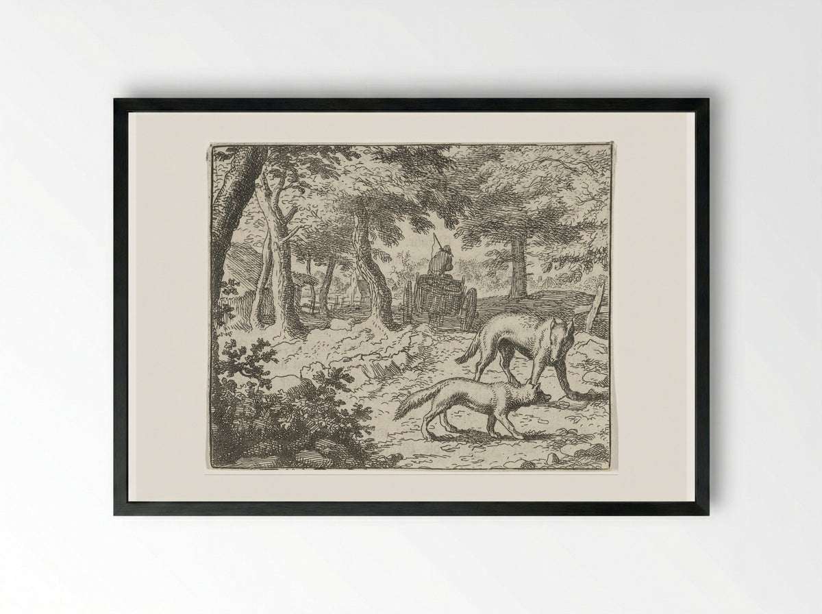 Grimbeert de das en Reinaert de vos - Allaert van Everdingen - Framed Print Black