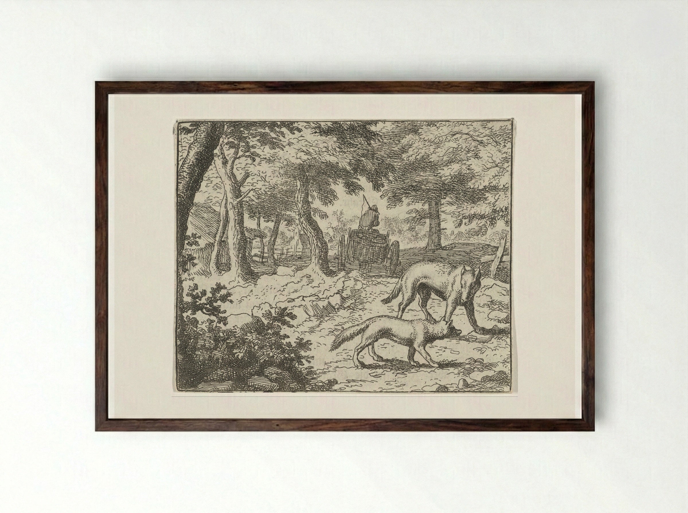 Grimbeert de das en Reinaert de vos - Allaert van Everdingen - Framed Print Dark Wood