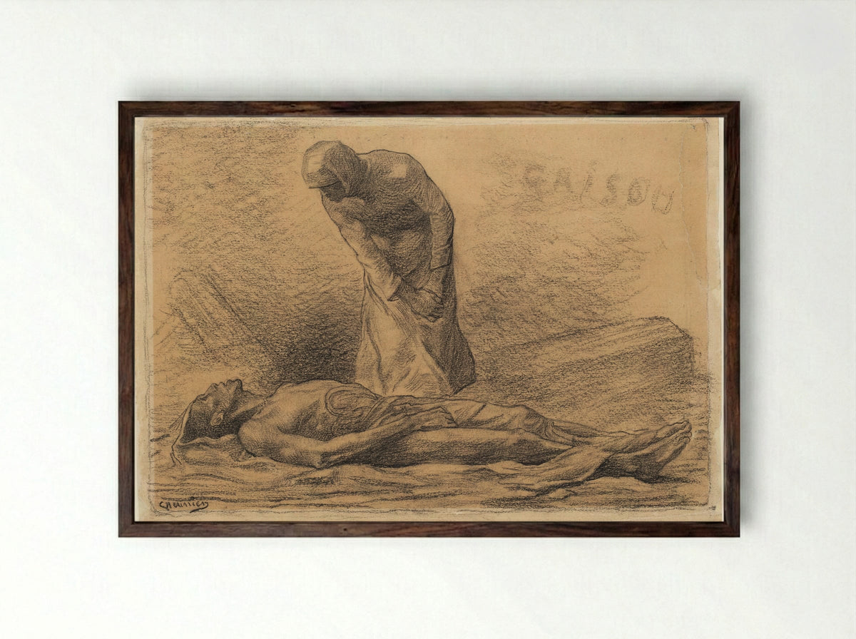 Grisou (Methane Gas Explosion) - Constantin Meunier - Framed Print Dark Wood
