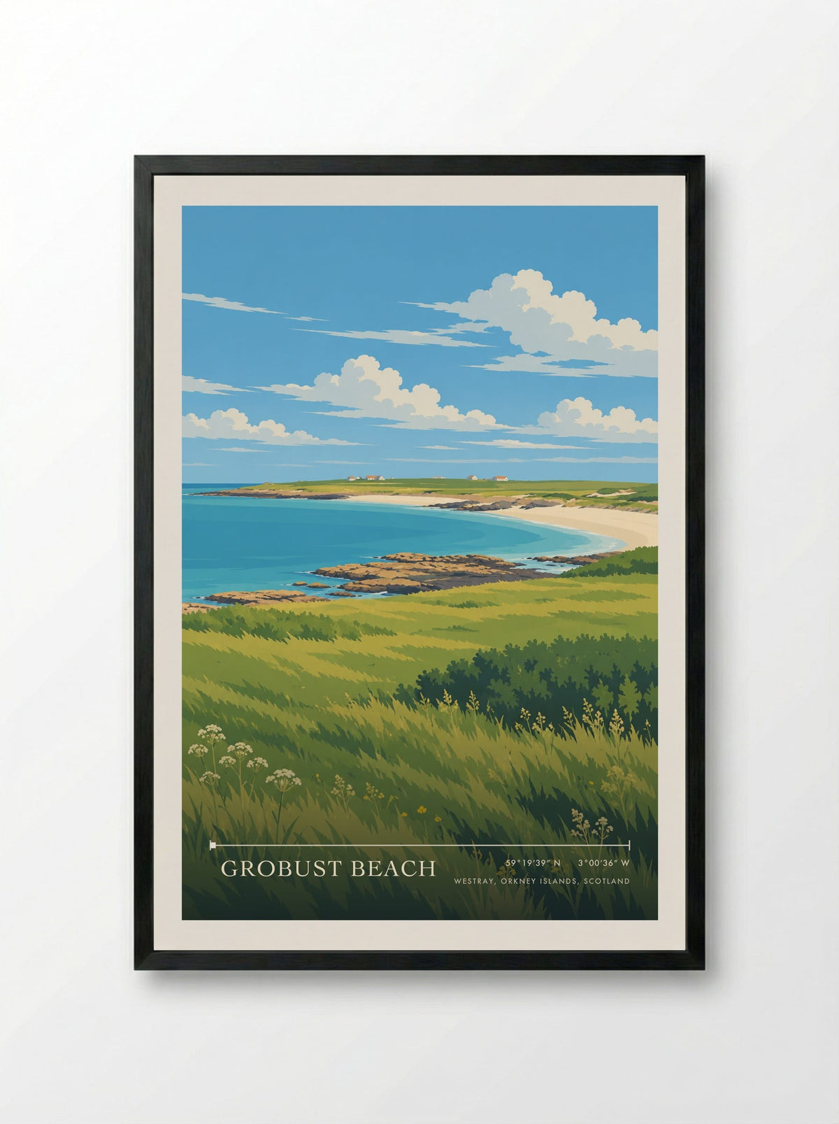 Grobust Beach, Westray, Orkney Islands, Scotland | Travel Poster - Framed Print Black