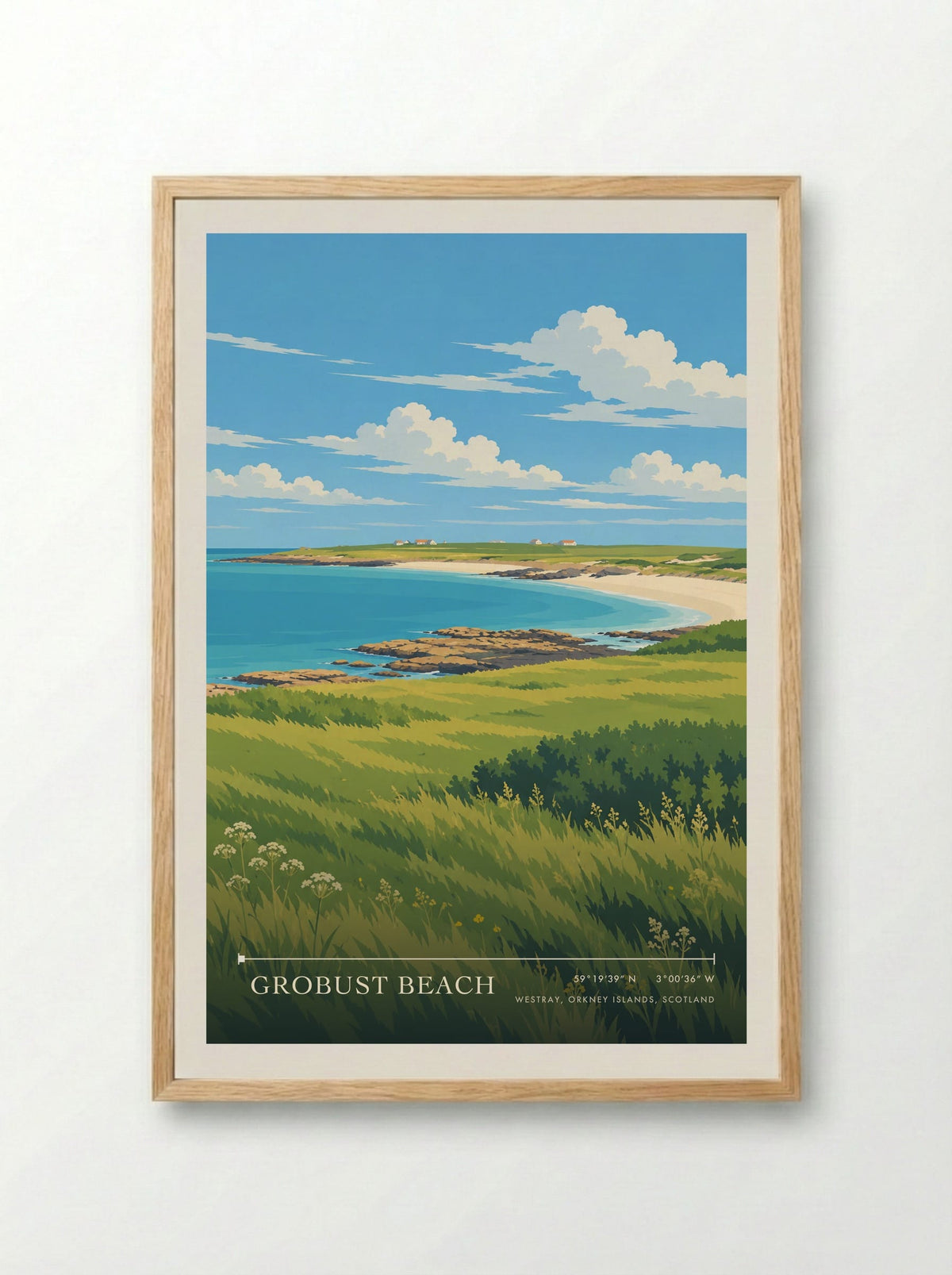 Grobust Beach, Westray, Orkney Islands, Scotland | Travel Poster - Framed Print Wood