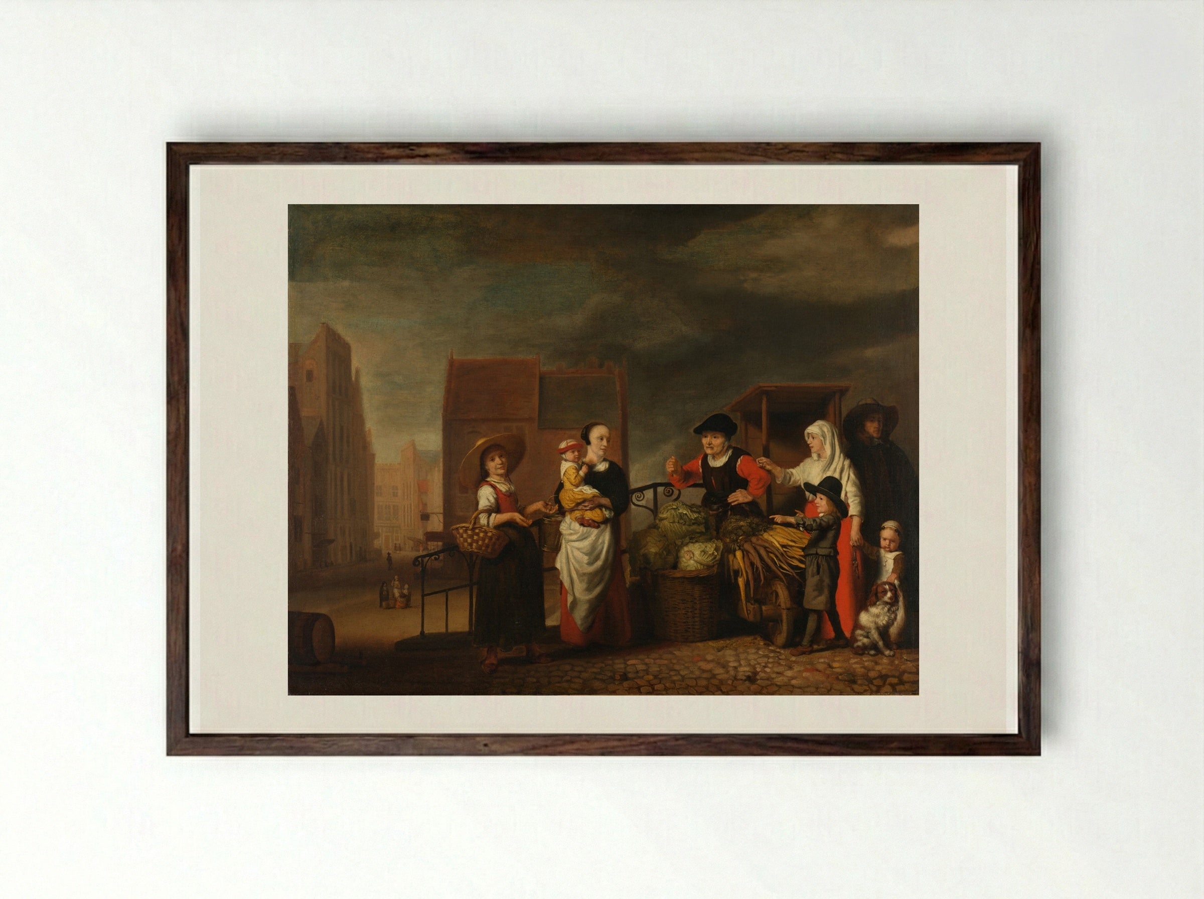 Groentemarkt - Nicolaes Maes - Framed Print Dark Wood
