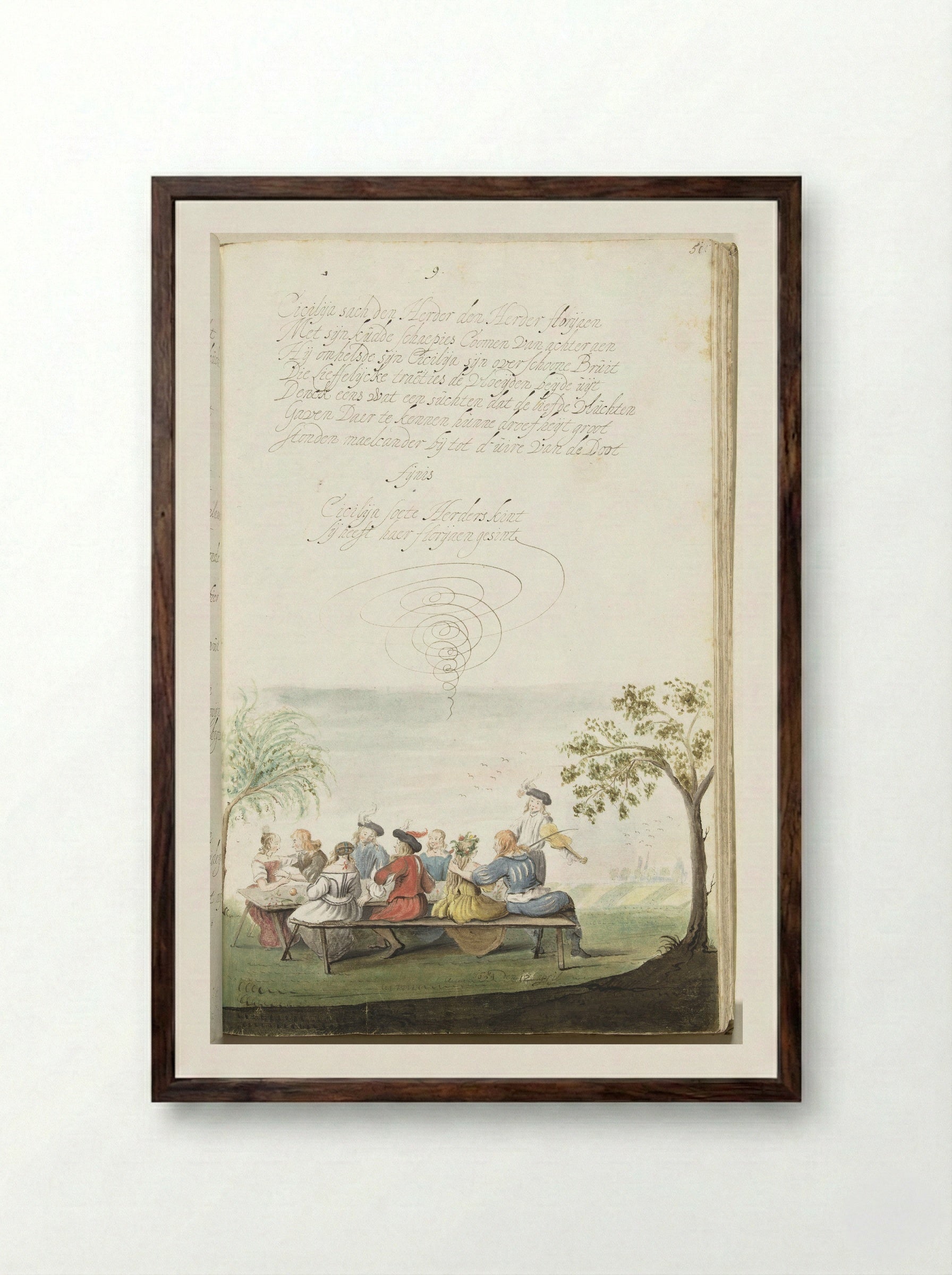 Groep herders maakt plezier in de zomer - Gesina ter Borch - Framed Print Dark Wood