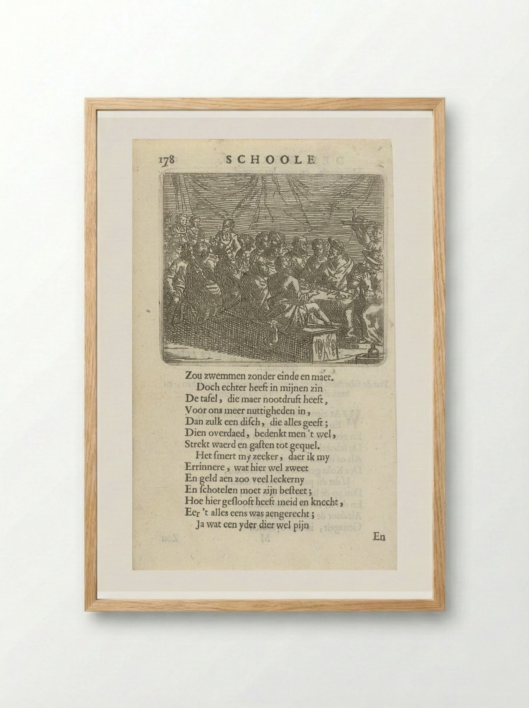 Groot gezelschap aan een eettafel - Arnold Houbraken - Framed Print Wood