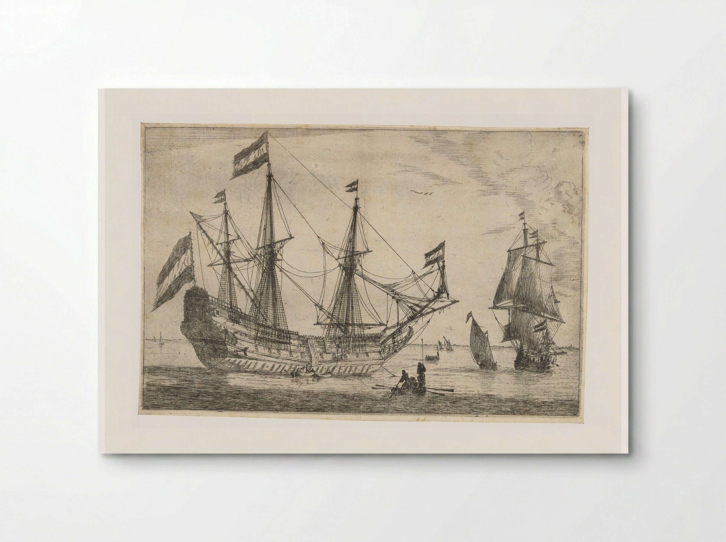 Groot zeilschip en een roeiboot - Reinier Nooms - Poster