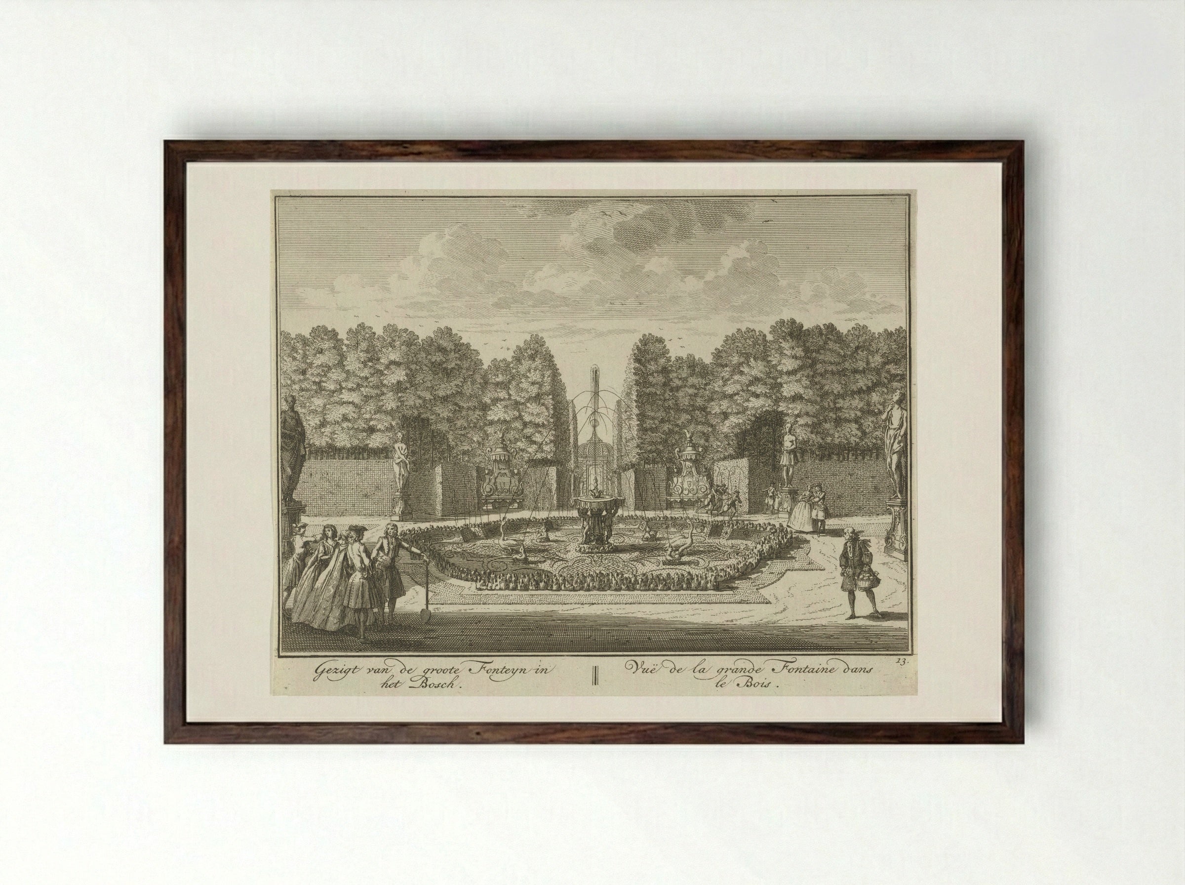 Grote fontein in de tuin van Huis ter Meer te Maarssen - Hendrik de Leth - Framed Print Dark Wood