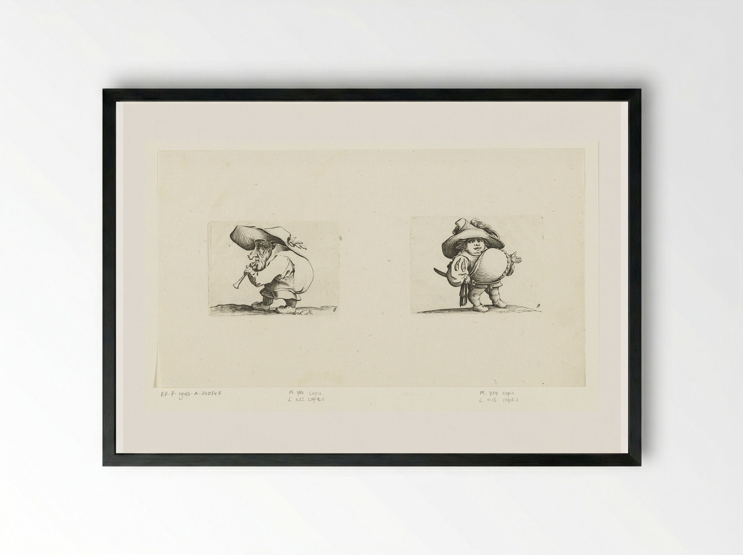 Grotesque Figures (Caricatures with Flute and Sword) - Abraham Bosse - Framed Print Black