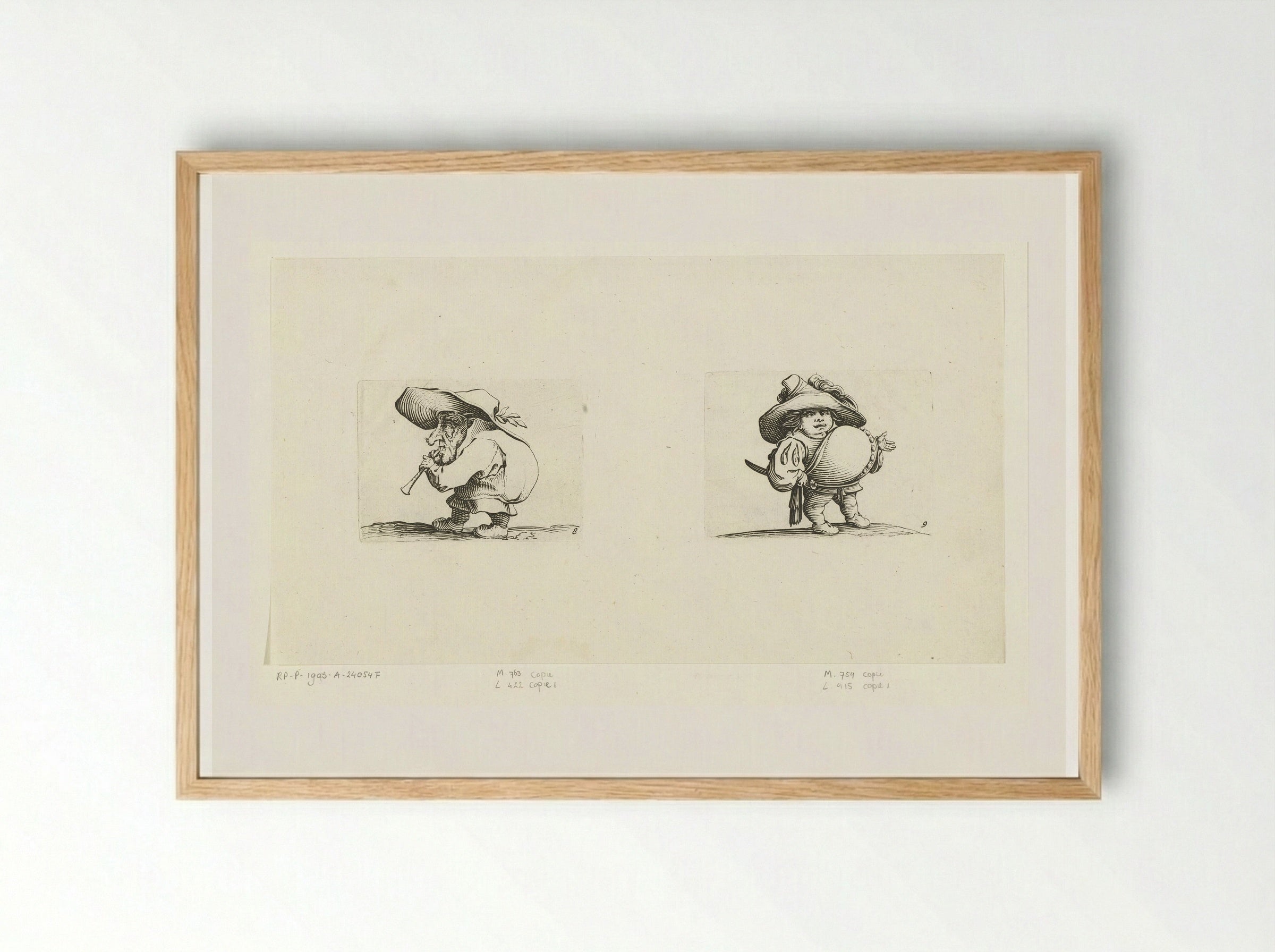 Grotesque Figures (Caricatures with Flute and Sword) - Abraham Bosse - Framed Print Wood