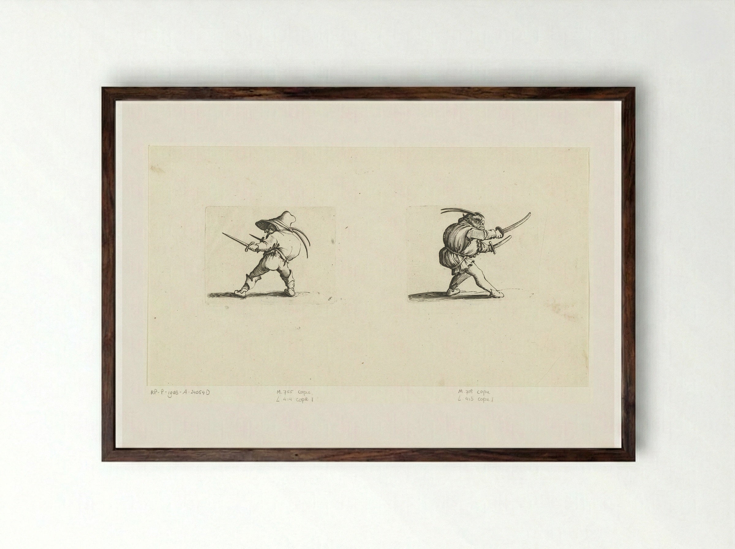 Grotesque Figures with Daggers and Swords - Abraham Bosse - Framed Print Dark Wood