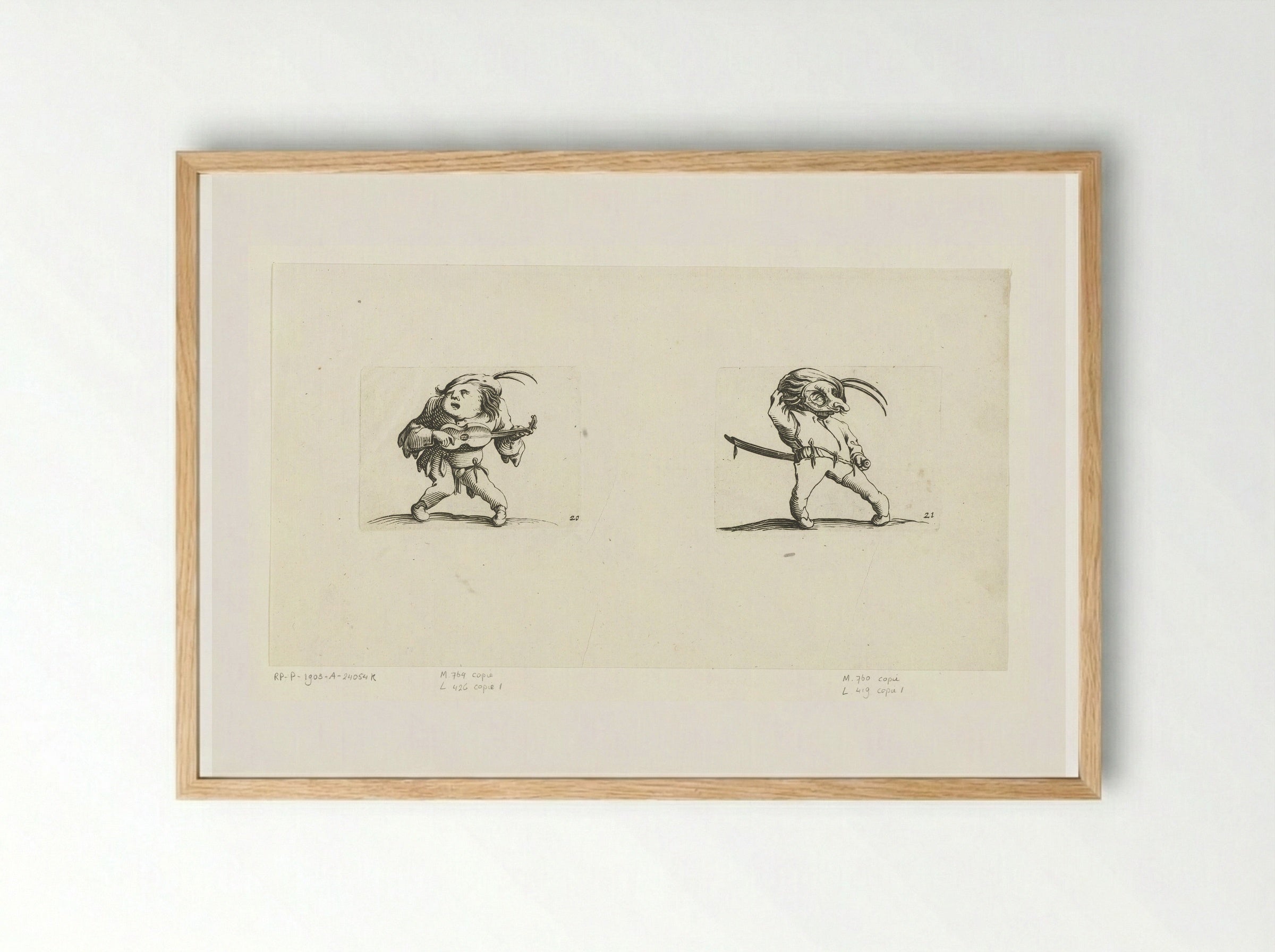 Grotesque Figures with Guitar and Sword - Abraham Bosse - Framed Print Wood