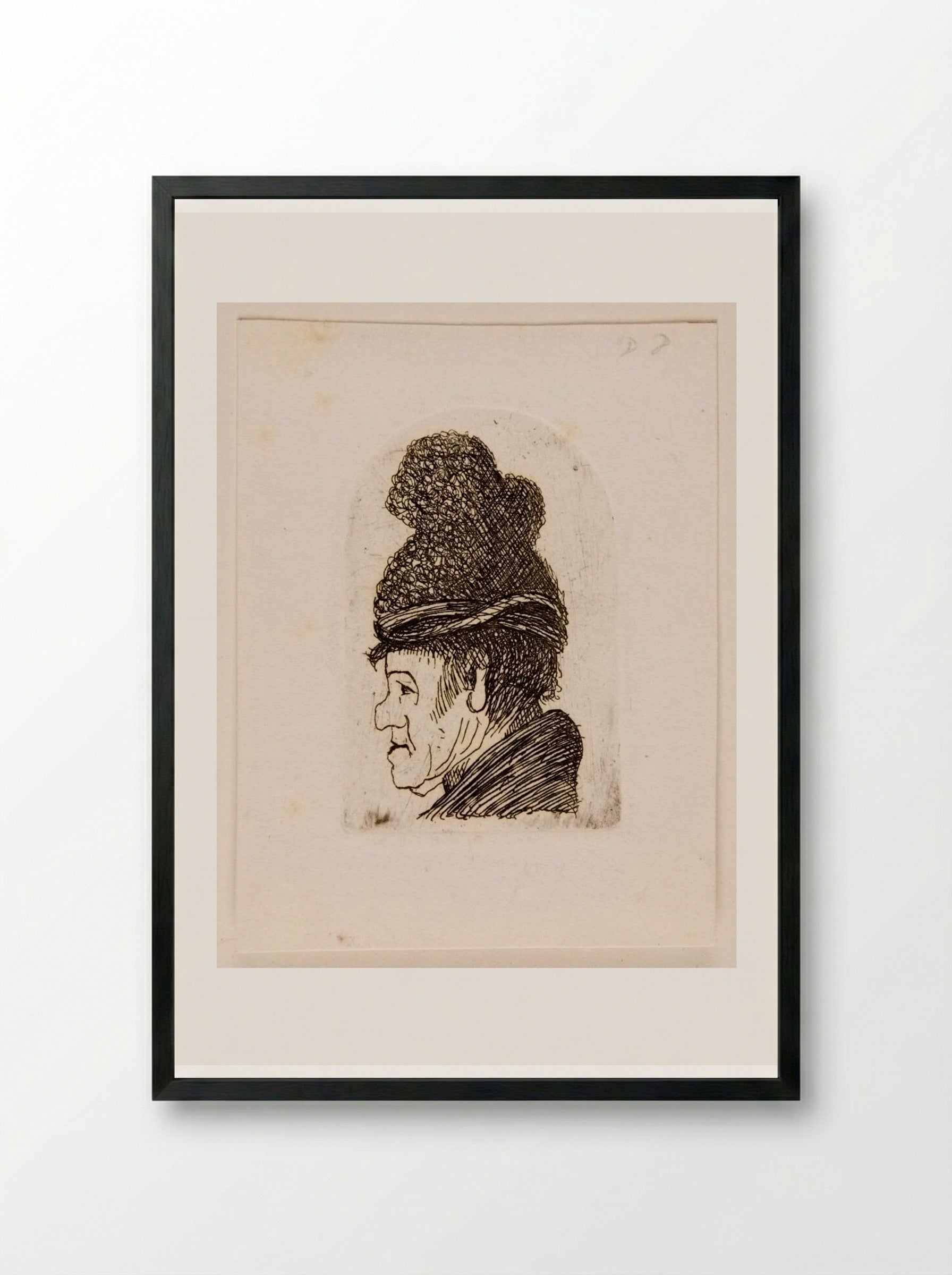 Grotesque Head in High Fur Cap - David Deuchar - Framed Print Black