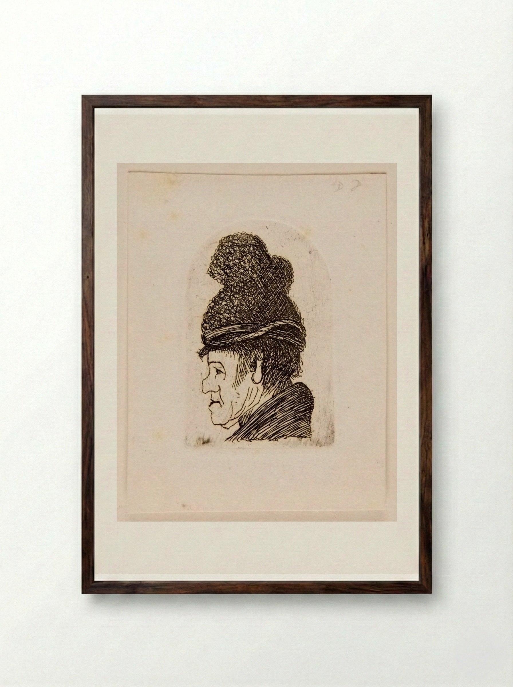 Grotesque Head in High Fur Cap - David Deuchar - Framed Print Dark Wood