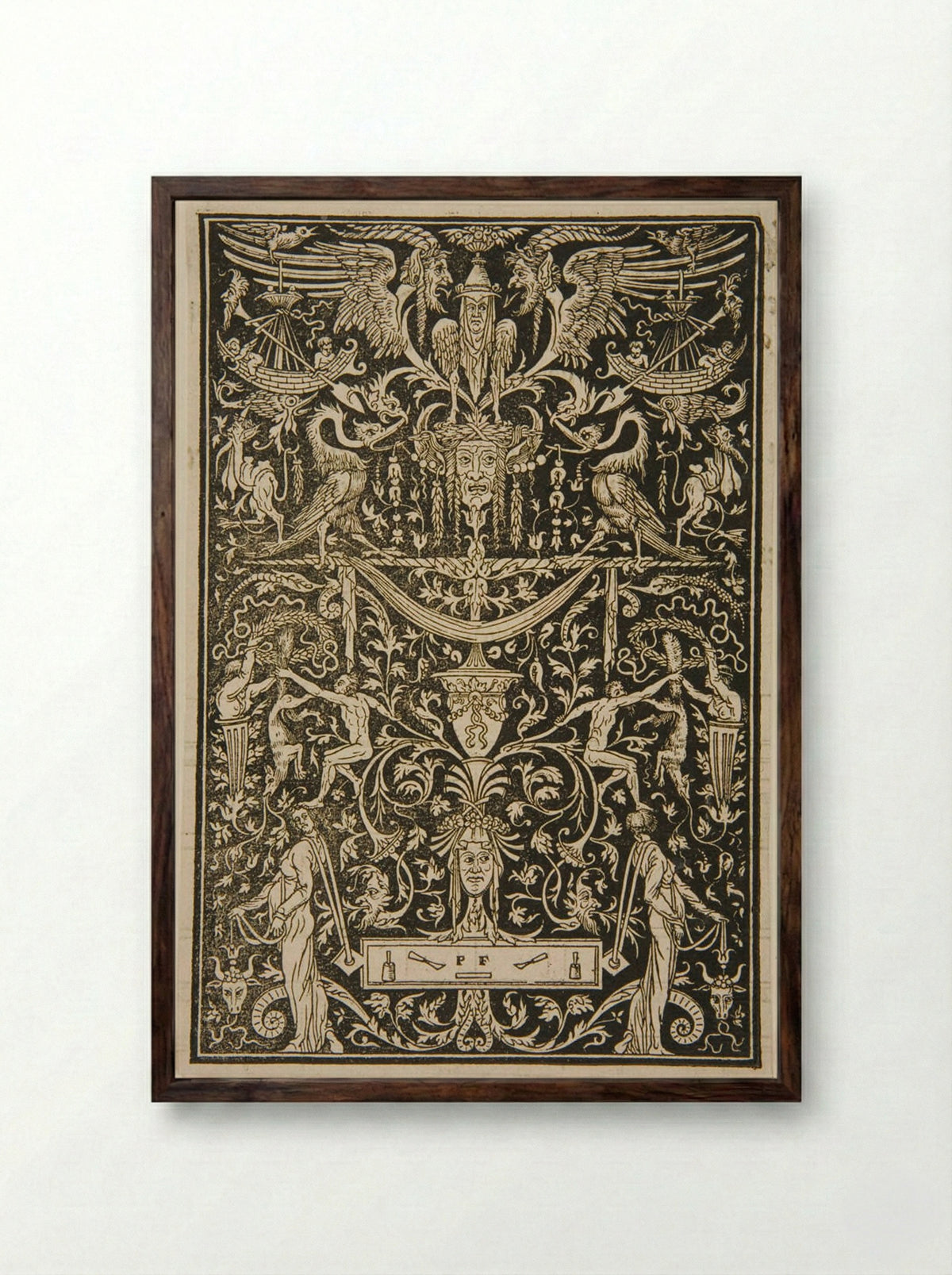 Grotesque Panel - Peter Flötner - Framed Print Dark Wood