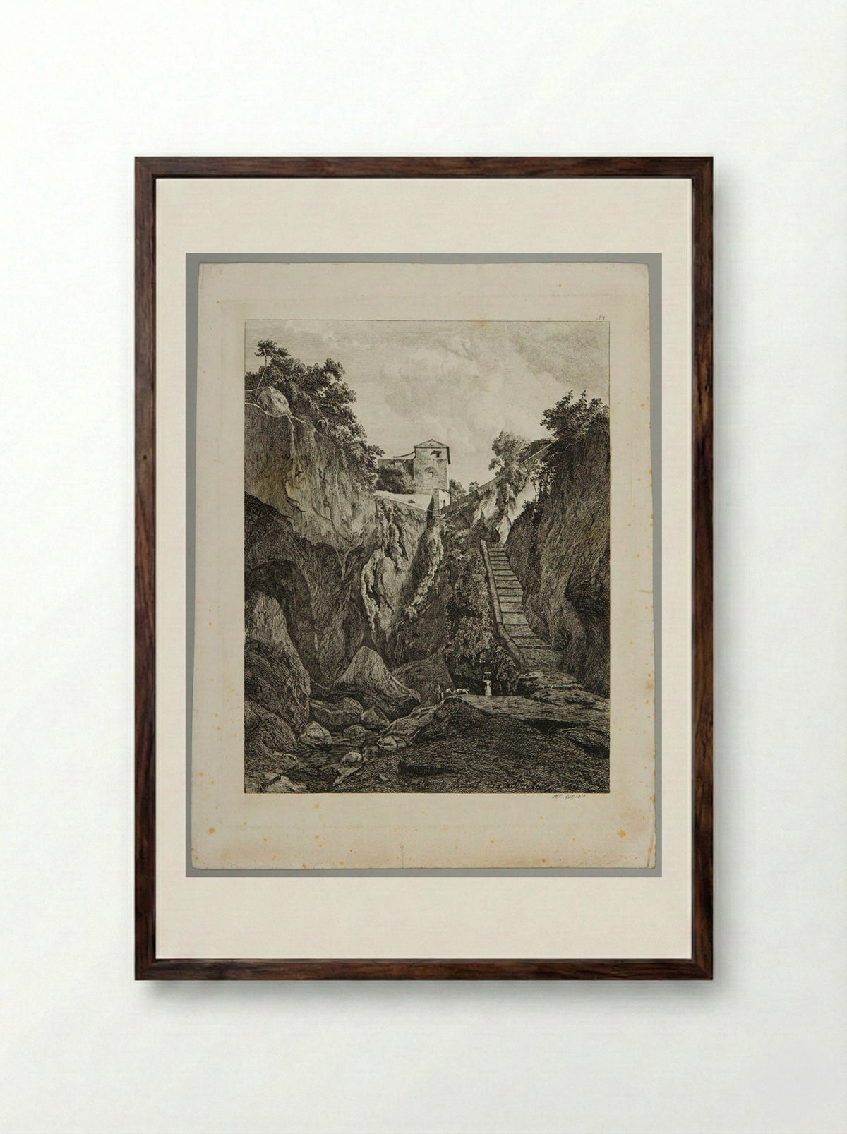 Grotto near Sorrento - Johann Hermann Carmiencke - Framed Print Dark Wood