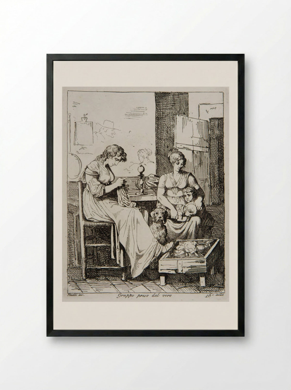 Group Caught in a Moment of Truth - Bartolomeo Pinelli - Framed Print Black
