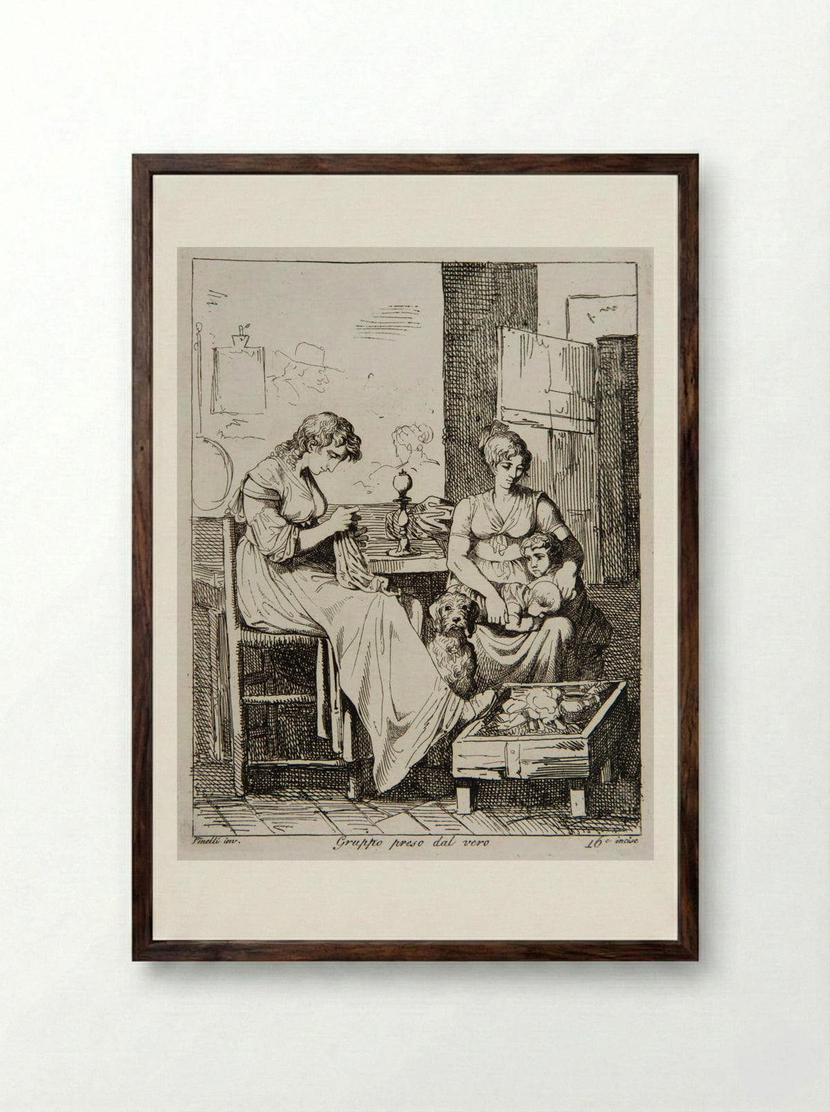 Group Caught in a Moment of Truth - Bartolomeo Pinelli - Framed Print Dark Wood