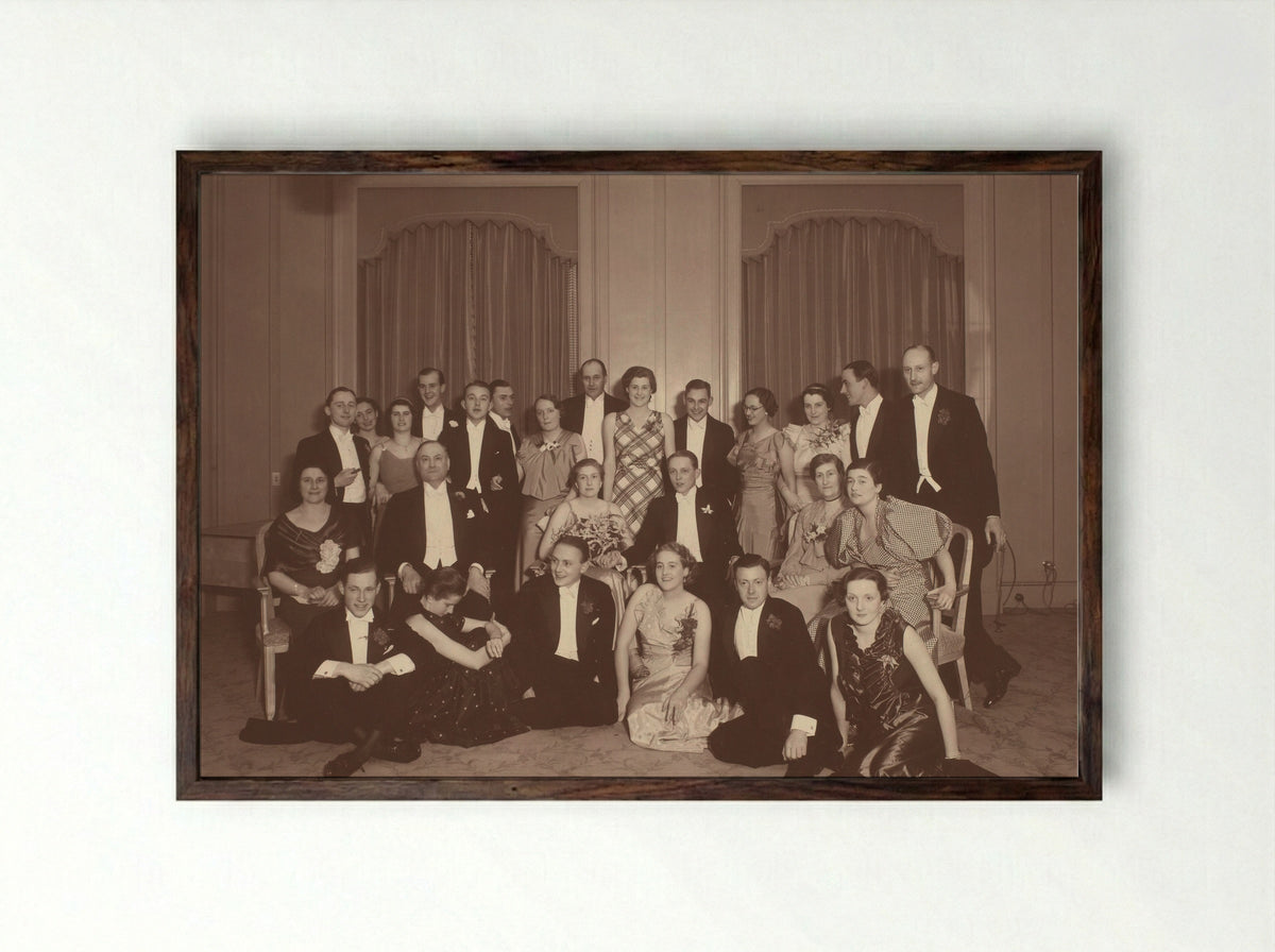 Group Portrait at a Formal Gathering - Eva Charlotte Pennink-Boelen - Framed Print Dark Wood