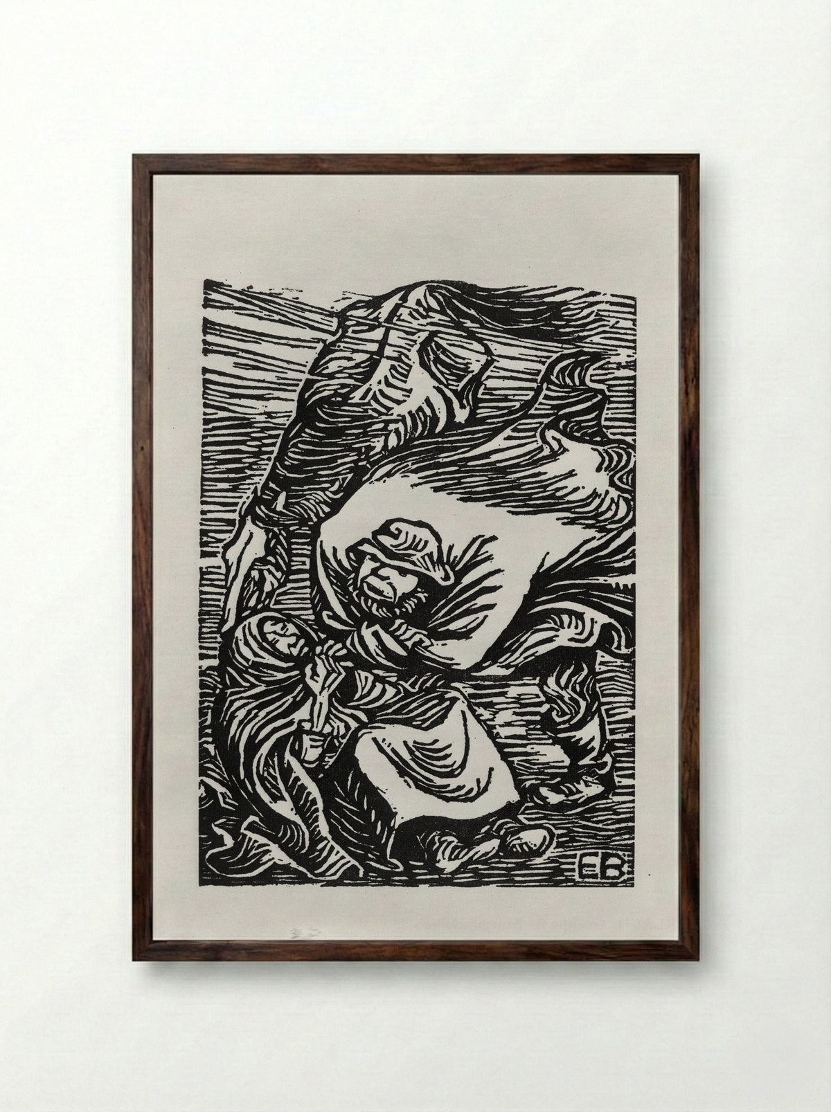 Group in Storm - Ernst Barlach - Framed Print Dark Wood