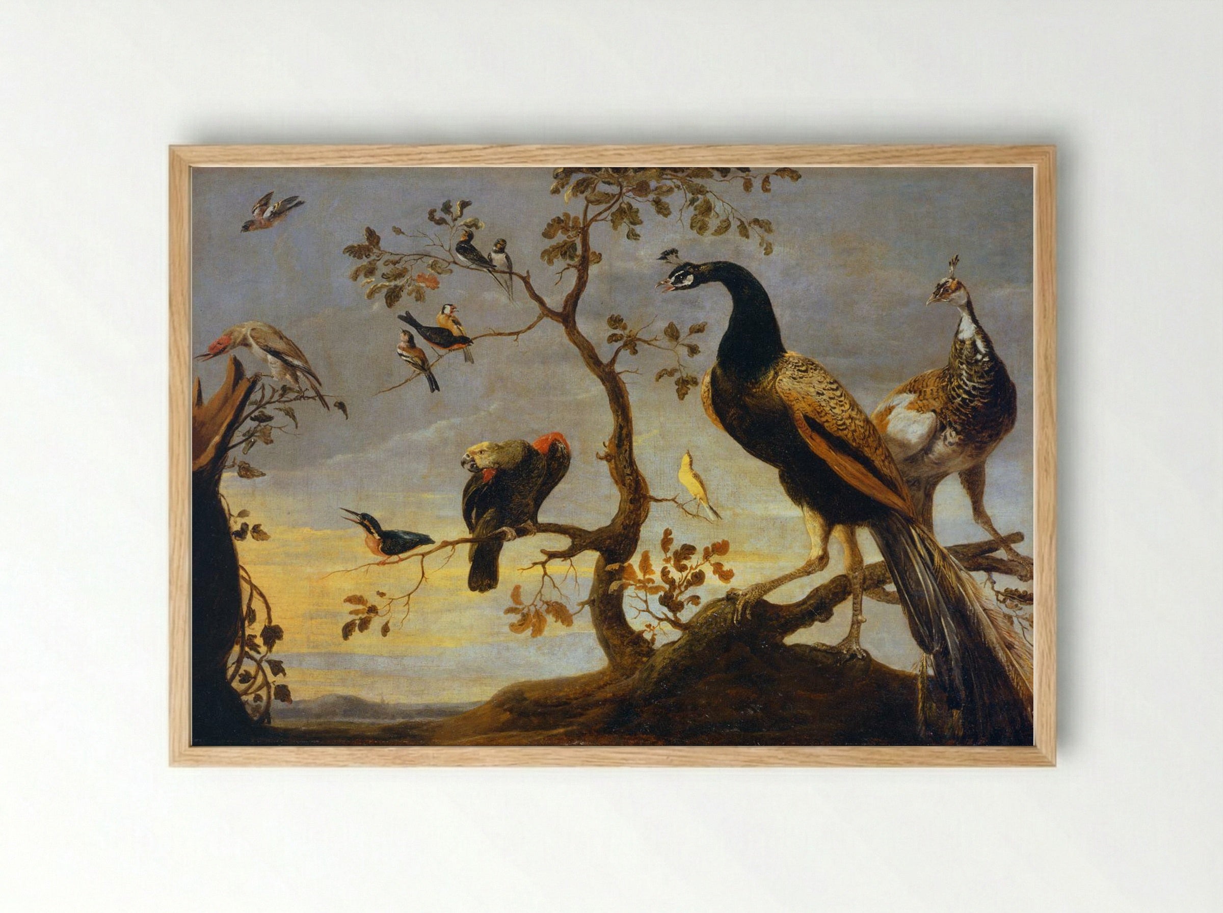 Group of Birds Perched on Branches - Frans Snyders - Framed Print Wood