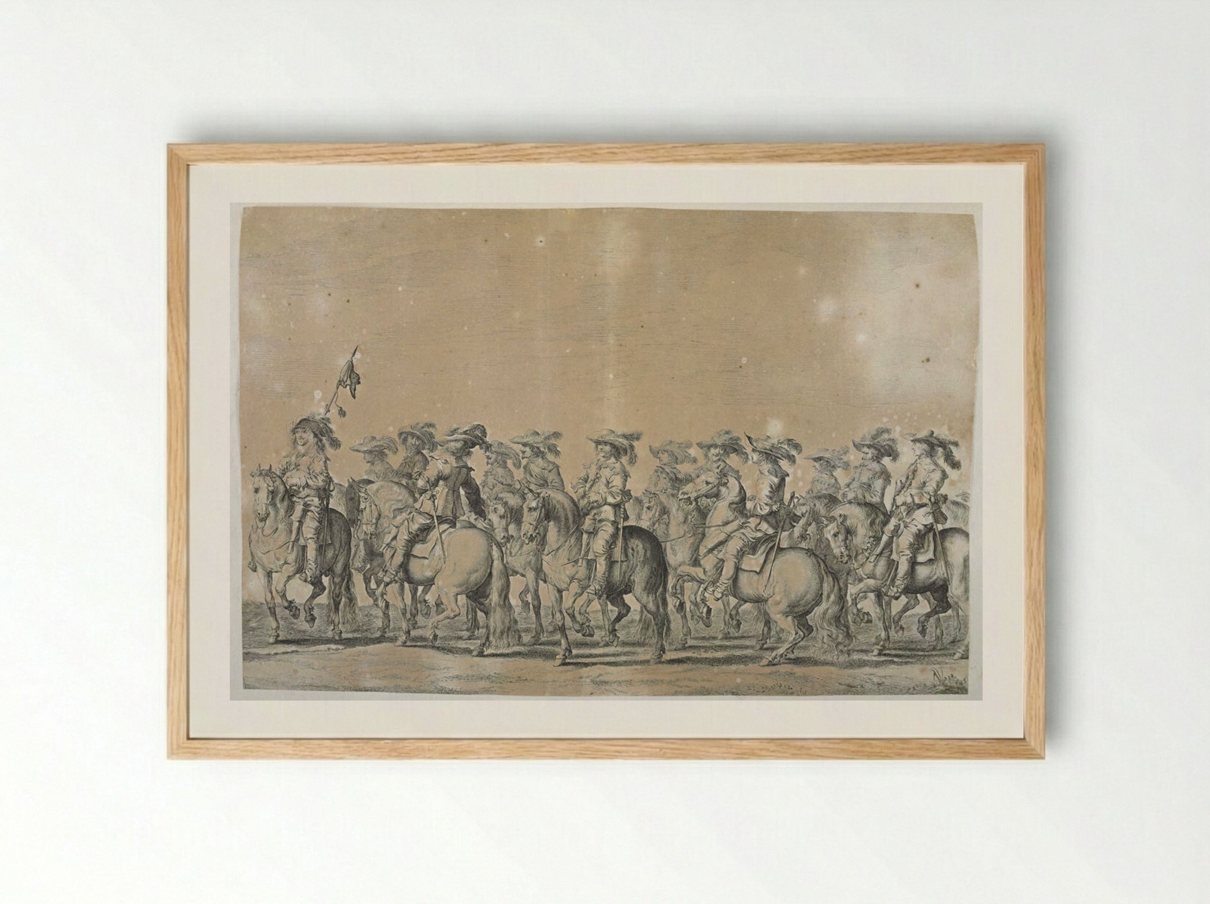 Group of Courtiers on Horseback Led by Figure with Flag - Pieter Nolpe - Framed Print Wood