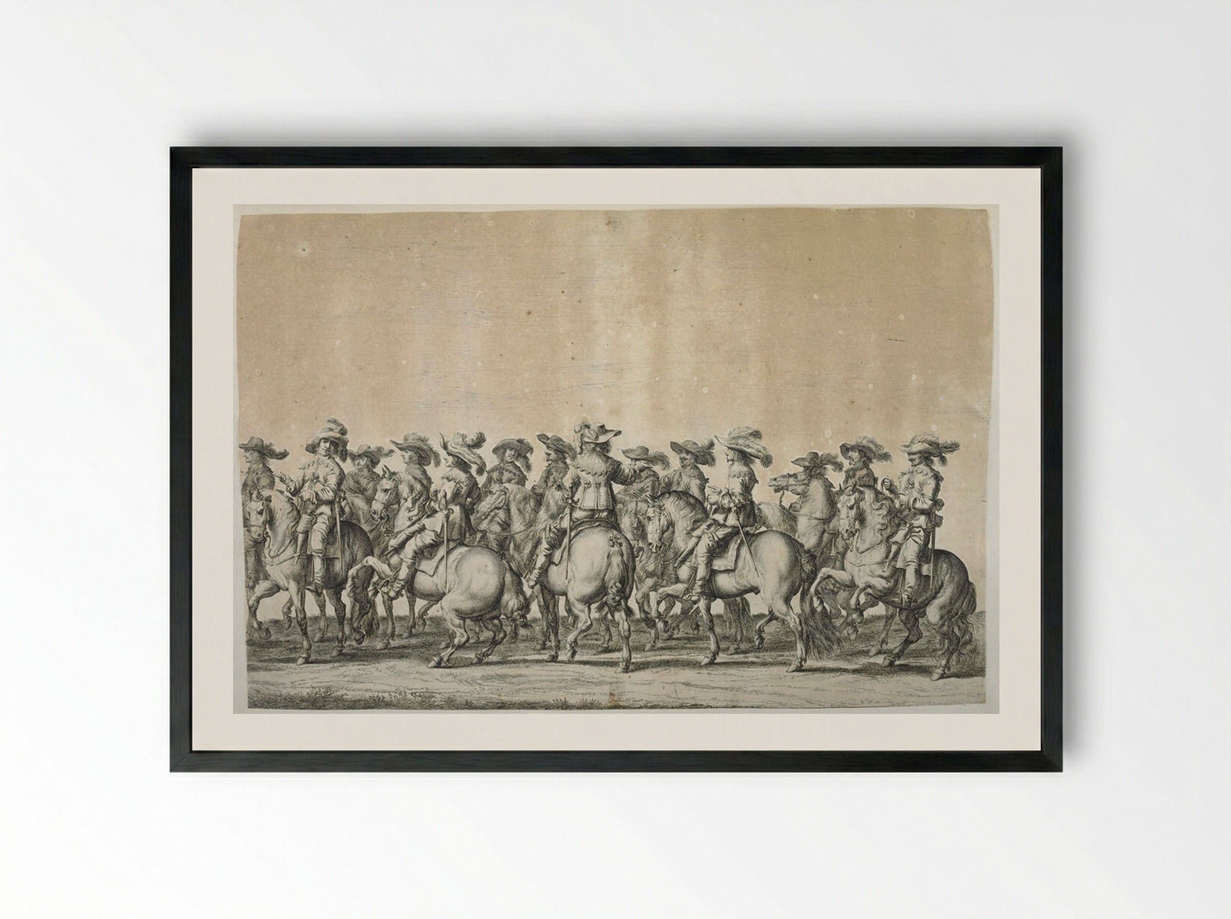 Group of Courtiers on Horseback, Second in File Gesturing and Looking Back - Pieter Nolpe - Framed Print Black