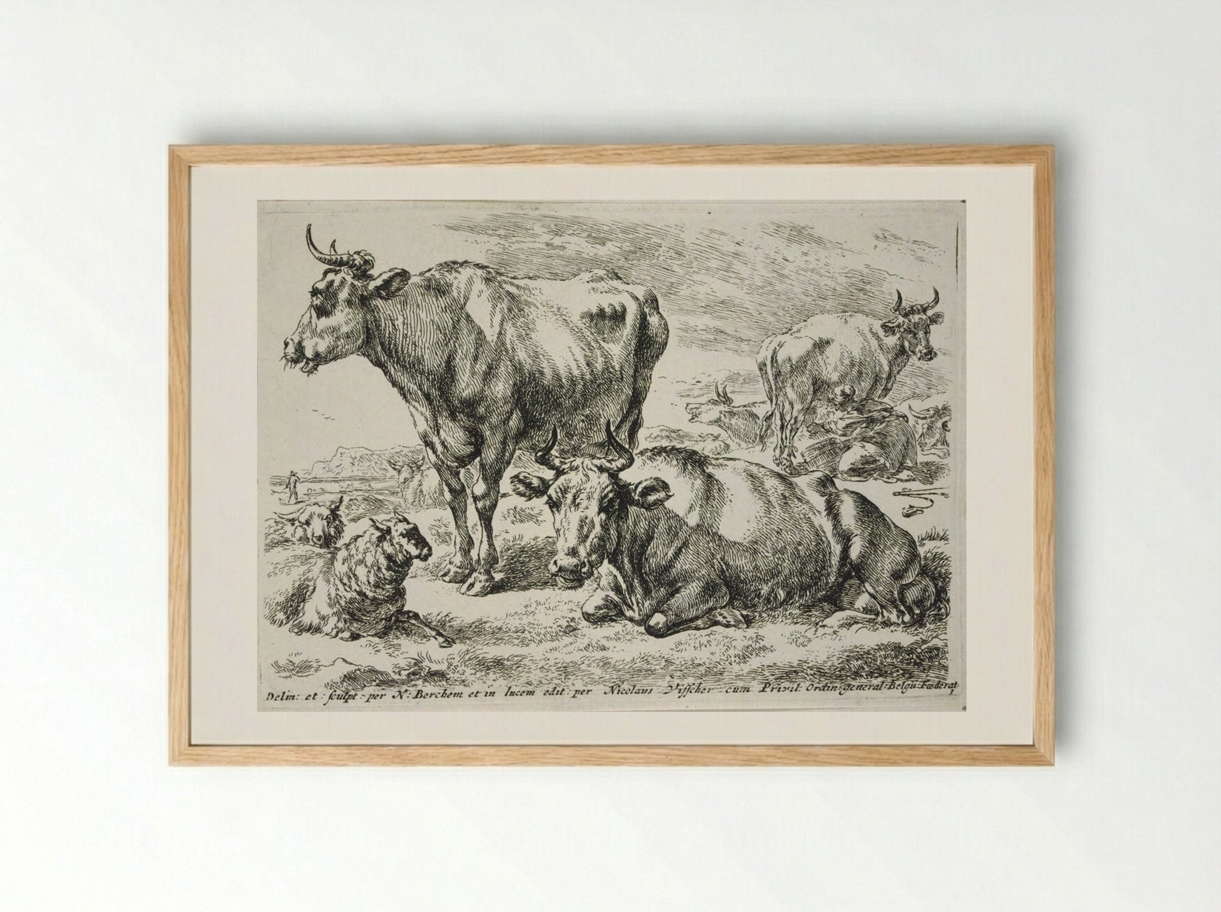 Group of Cows - Nicolaes Berchem the Elder - Framed Print Wood