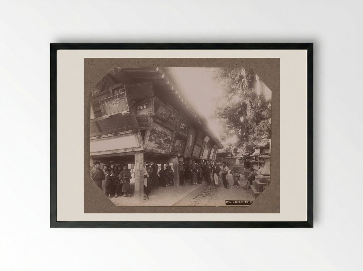 Group of Men at Kitano Tenmangu Temple, Kyoto - Kusakabe Kimbei - Framed Print Black