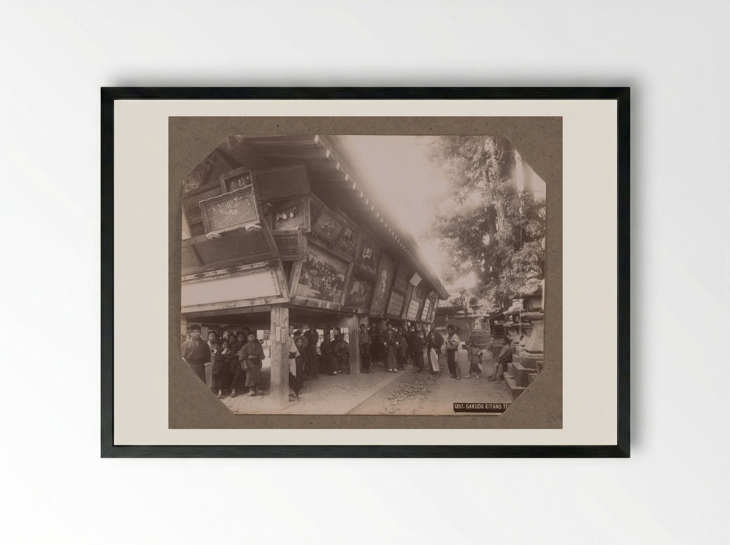 Group of Men at Kitano Tenmangu Temple, Kyoto - Kusakabe Kimbei - Framed Print Black