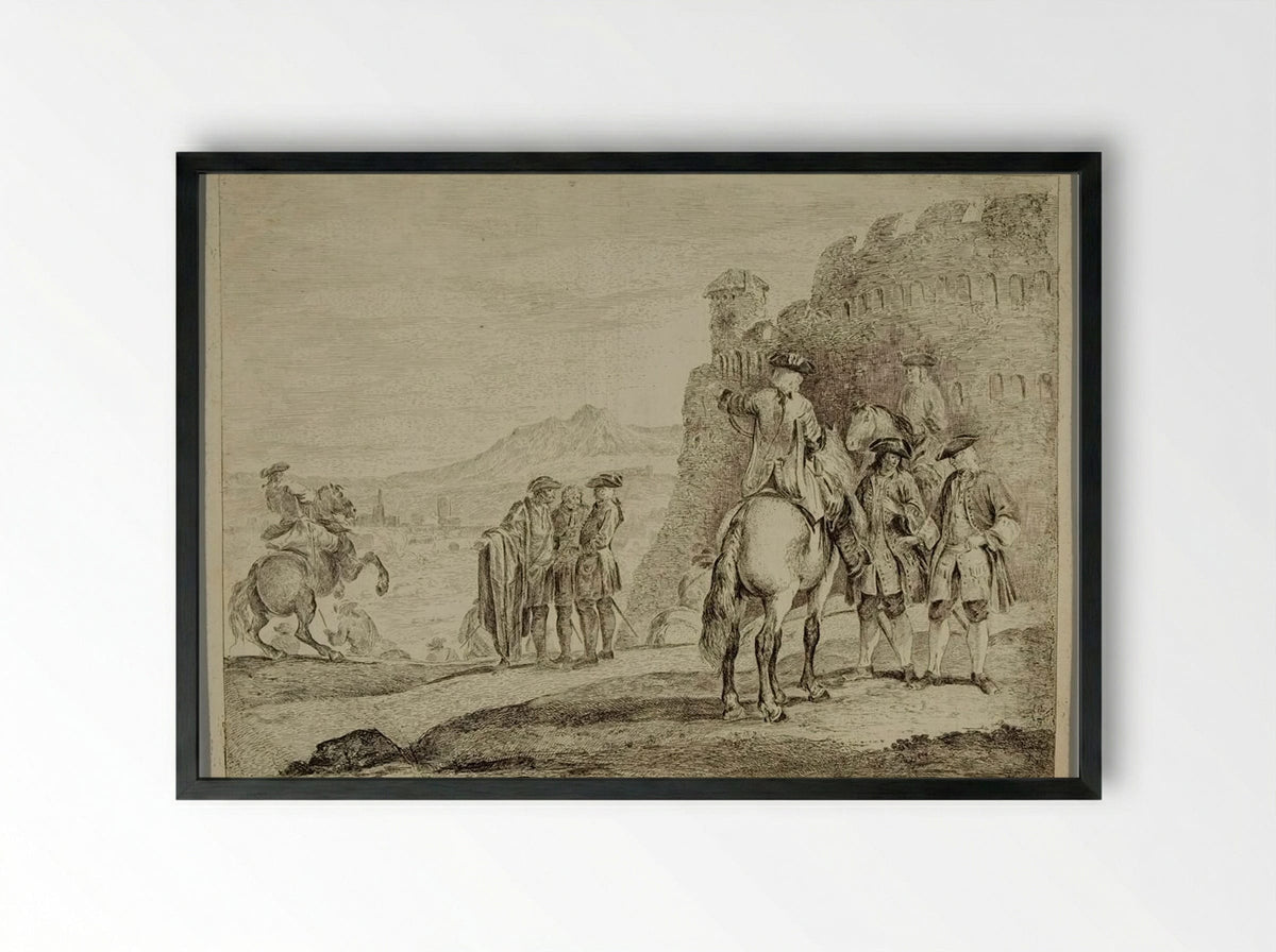 Group of Soldiers at the Foot of a Ruin - Domenico Bernardo Zilotti - Framed Print Black