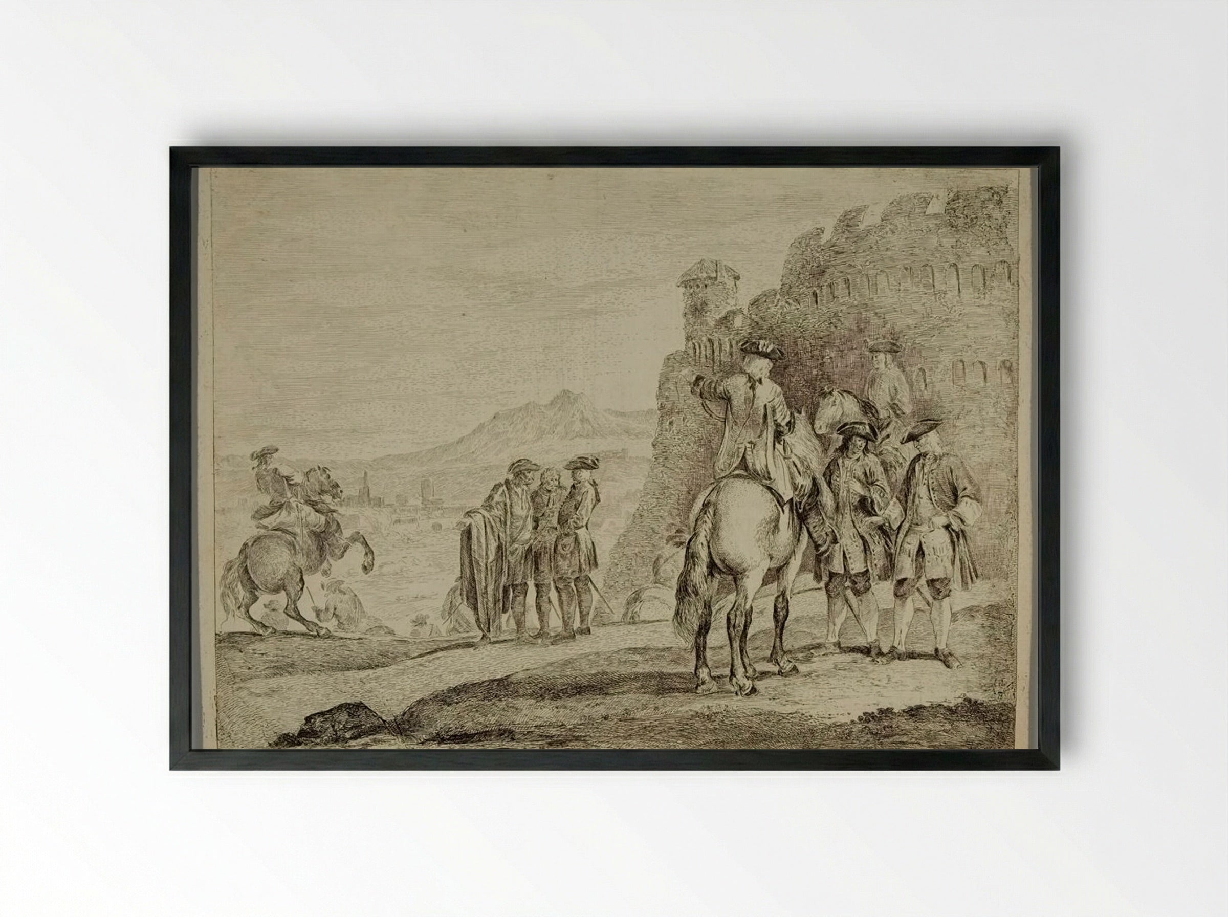Group of Soldiers at the Foot of a Ruin - Domenico Bernardo Zilotti - Framed Print Black