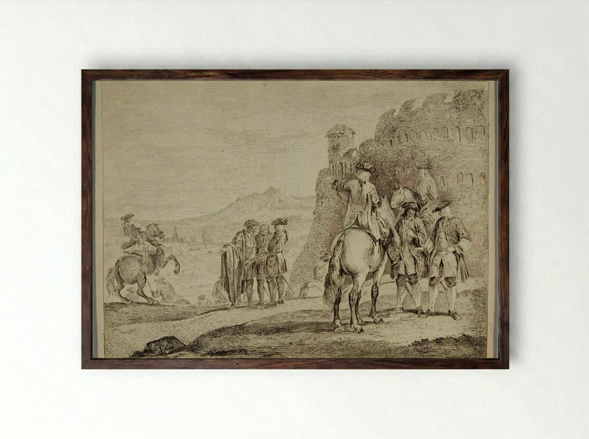 Group of Soldiers at the Foot of a Ruin - Domenico Bernardo Zilotti - Framed Print Dark Wood