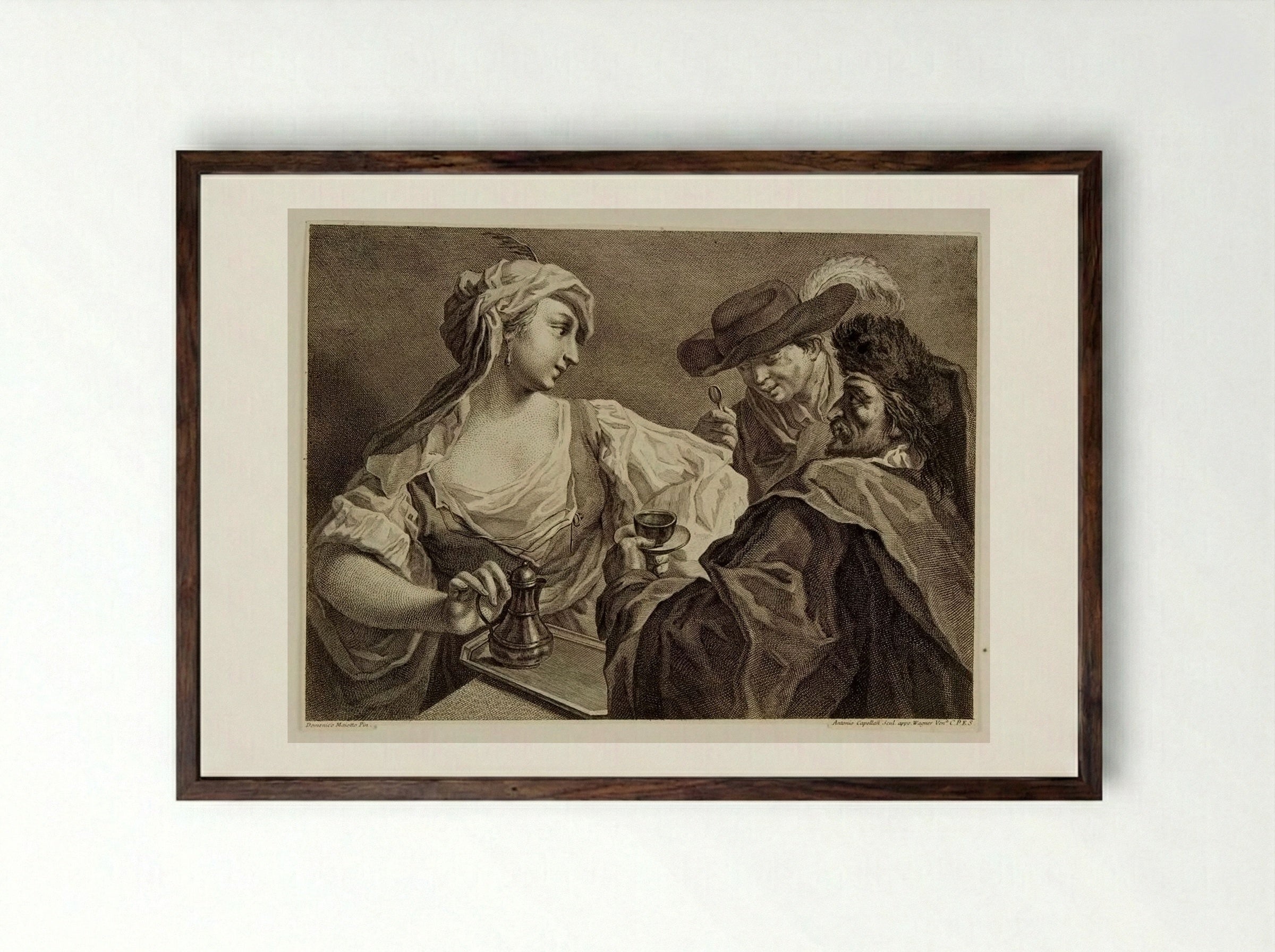 Group of Two Men and a Woman - Antonio Capellan - Framed Print Dark Wood