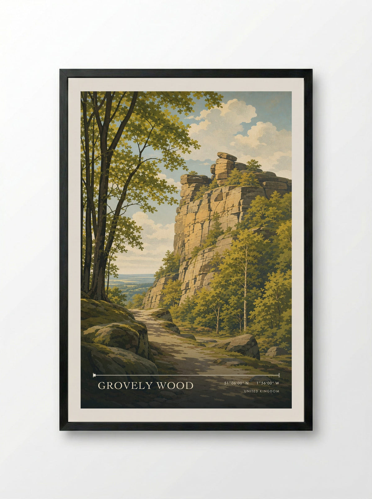 Grovely Wood United Kingdom Travel Poster - Framed Print Black