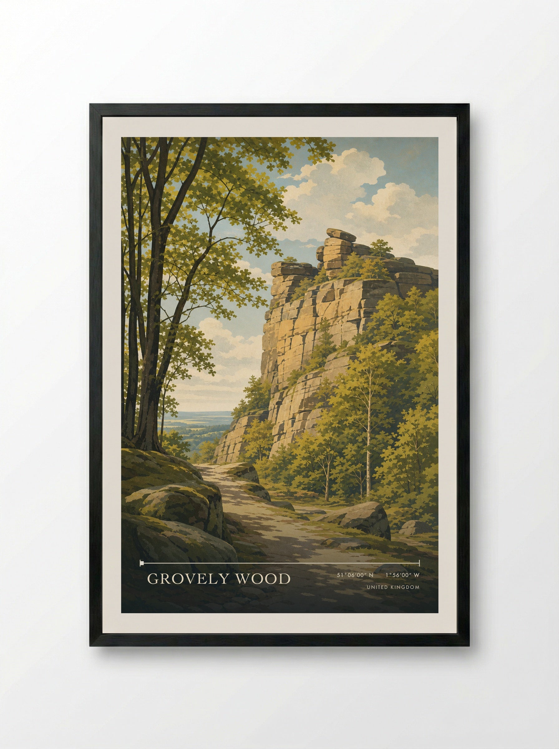 Grovely Wood United Kingdom Travel Poster - Framed Print Black